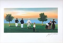 RUSTICATORS AT THE CLOSE OF DAY Signed Lithograph, New England Golfers, Sunset