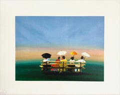 RUSTICATORS WATCHING THE SUNSET Lithograph on Arches, Victorian Ladies on Bench