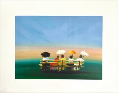 RUSTICATORS WATCHING THE SUNSET Lithograph on Arches, Victorian Ladies on Bench