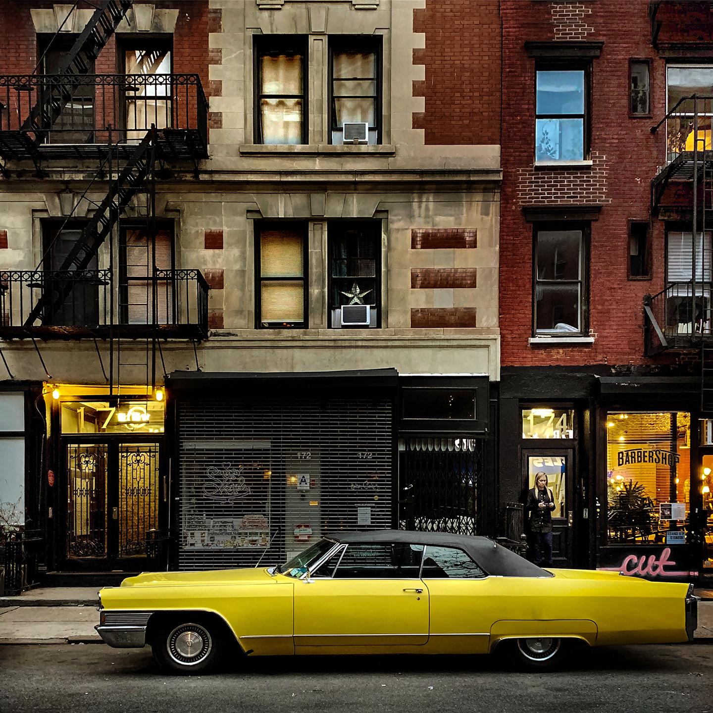 Artist: Sally Davies (1956)
Title: Ginsberg Bldg, 170 E 2nd St, Yellow Caddy (New York City)
Year: 2022
Medium: Inkjet print on archival paper
Edition: 12, plus proofs
Size: 17 x 17 inches
Condition: Excellent
Inscription: Signed, dated, titled by