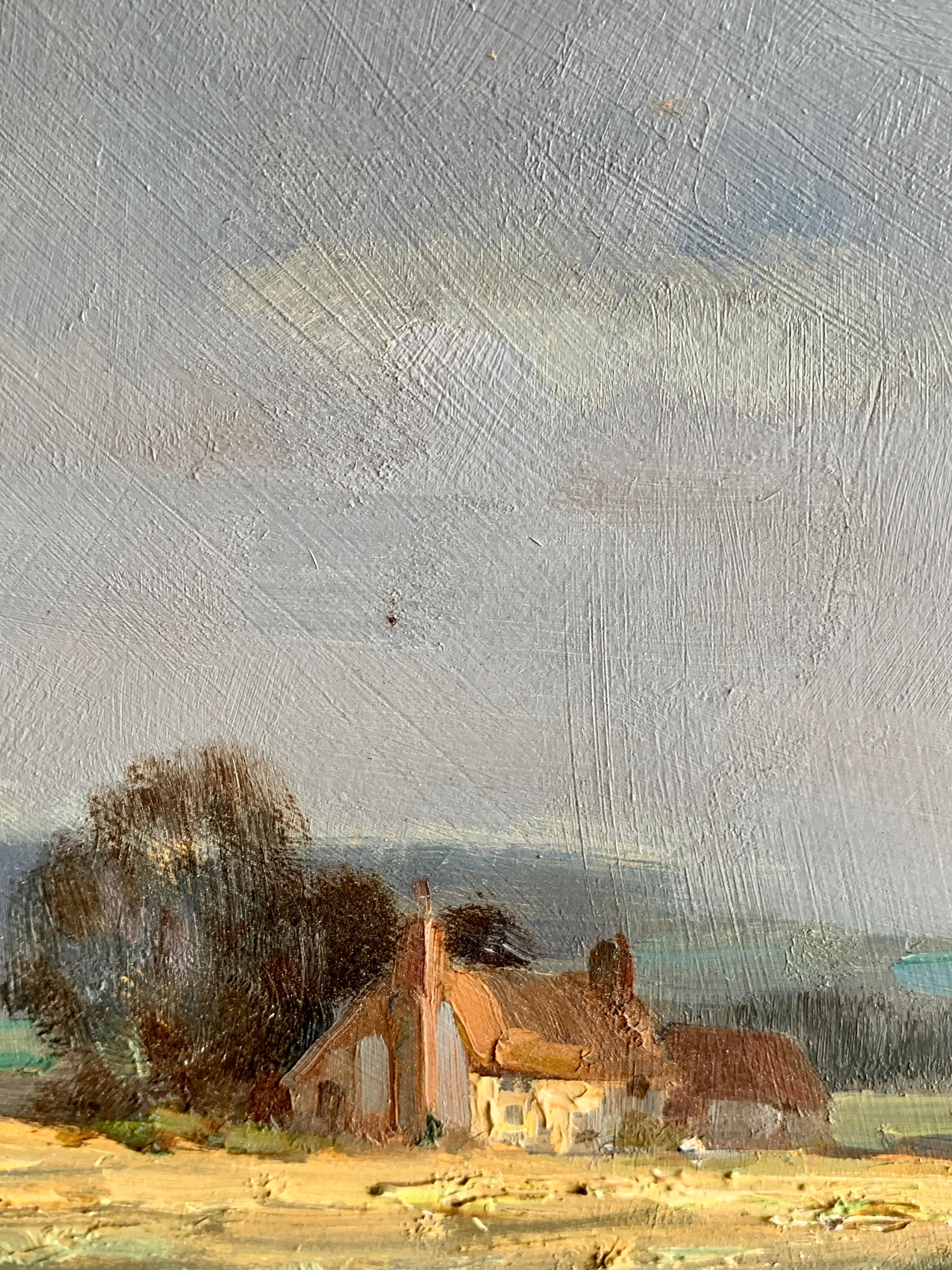 English Landscape with Farmhouse - Impressionist Painting by Sally Gaywood