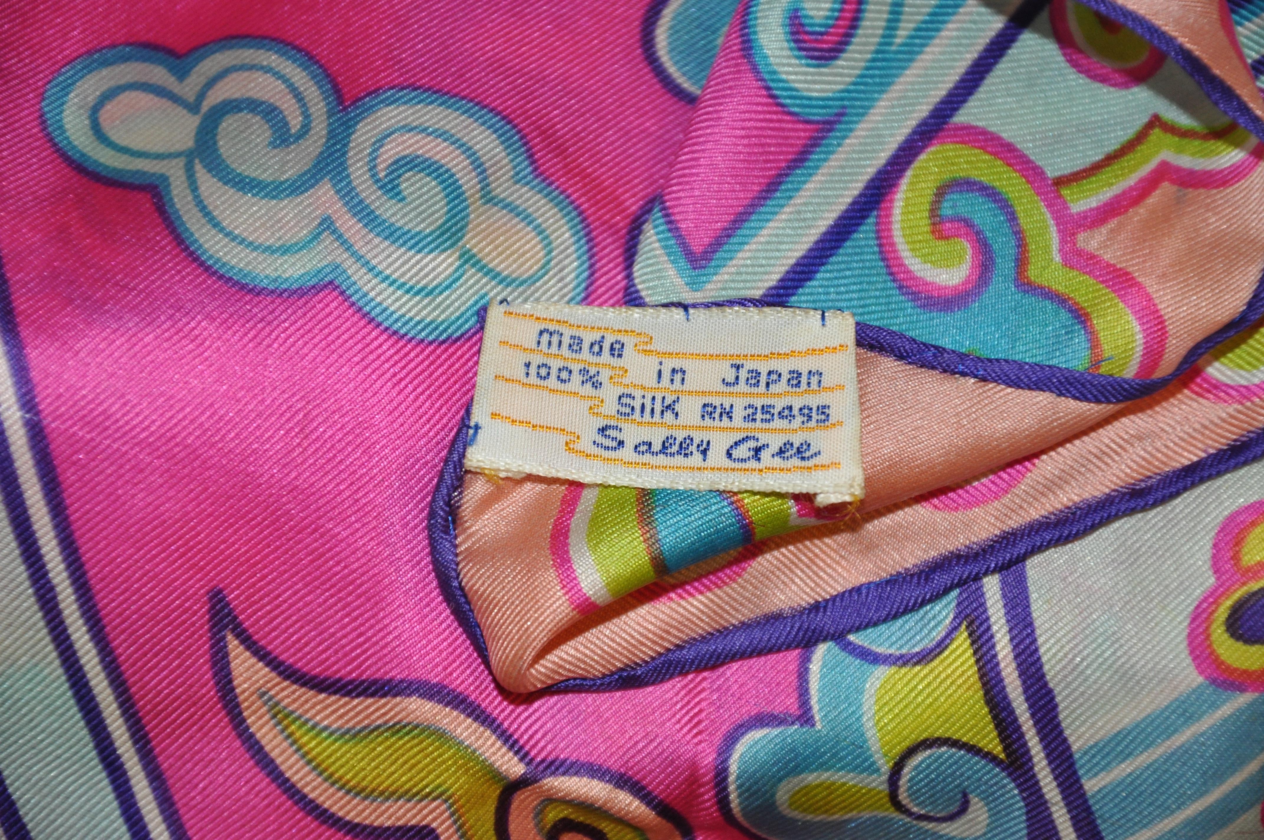 Écharpe en soie Sally Gee « Thème asiatique » colorée de façon fantaisiste en vente 2