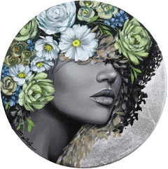 Athena - Oeuvre d'art figurative originale Sally K aux fleurs en sourdine