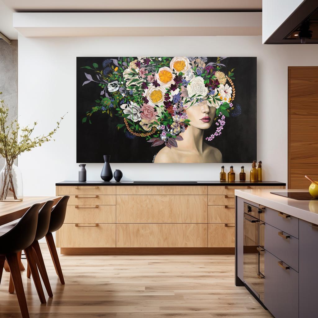 Peinture de portrait figurative florale originale Blooming Night   en vente 2