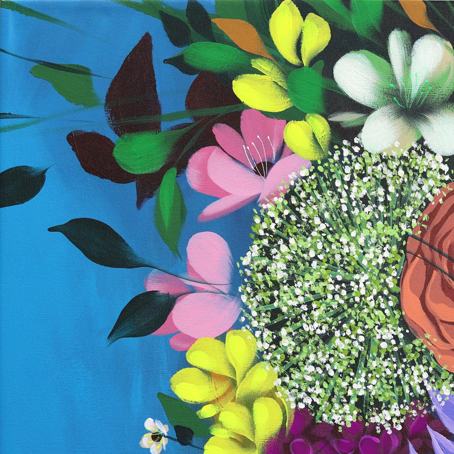 As your gaze lingers on one of Sally K’s paintings, you notice how Sally’s brush strokes add playfulness and life to the canvas, incorporating unexpected images and shapes of flowers, or abstract color combinations to convey the vibrant beauty of a