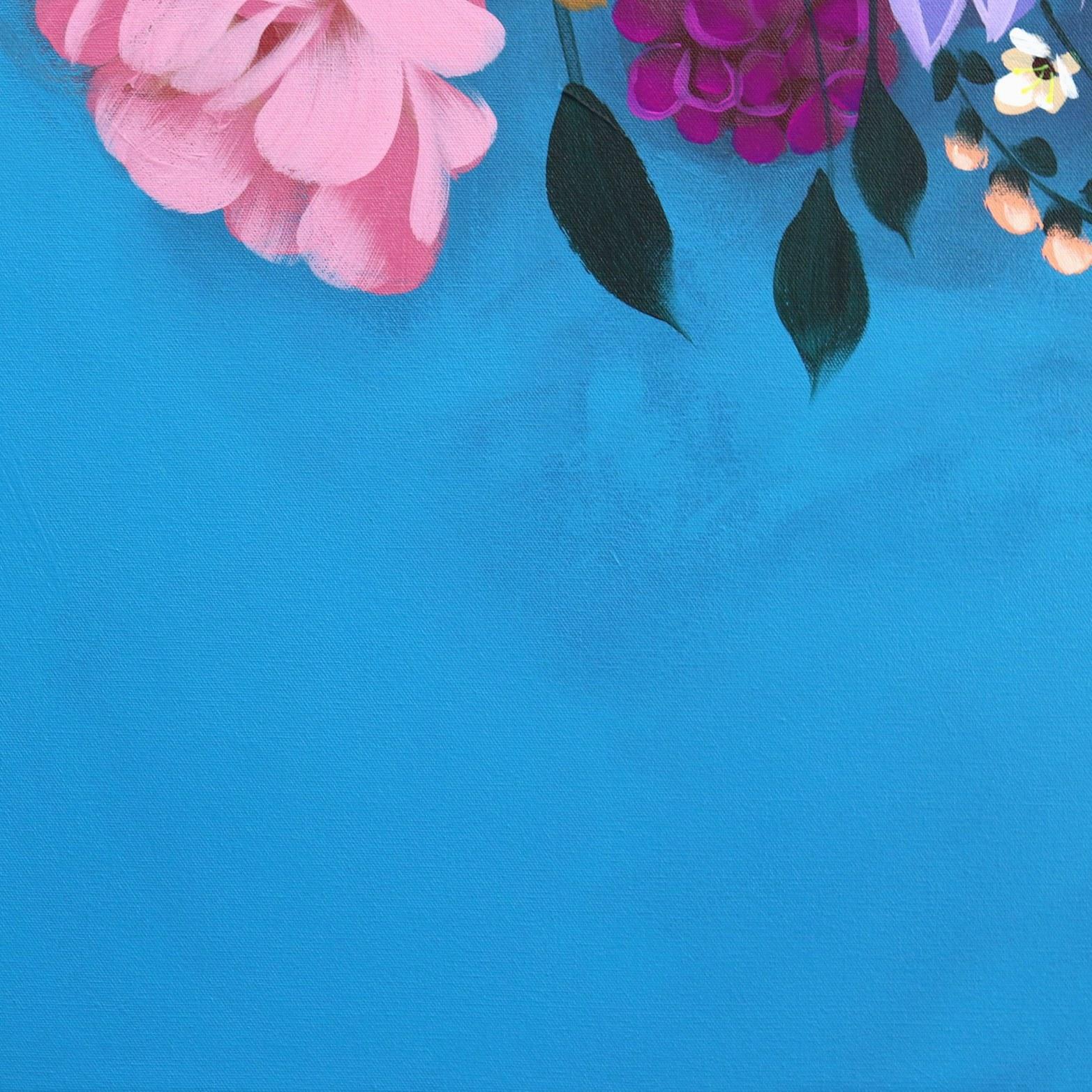 Sally K - Œuvre d'art figurative originale bleu ciel en vente 6