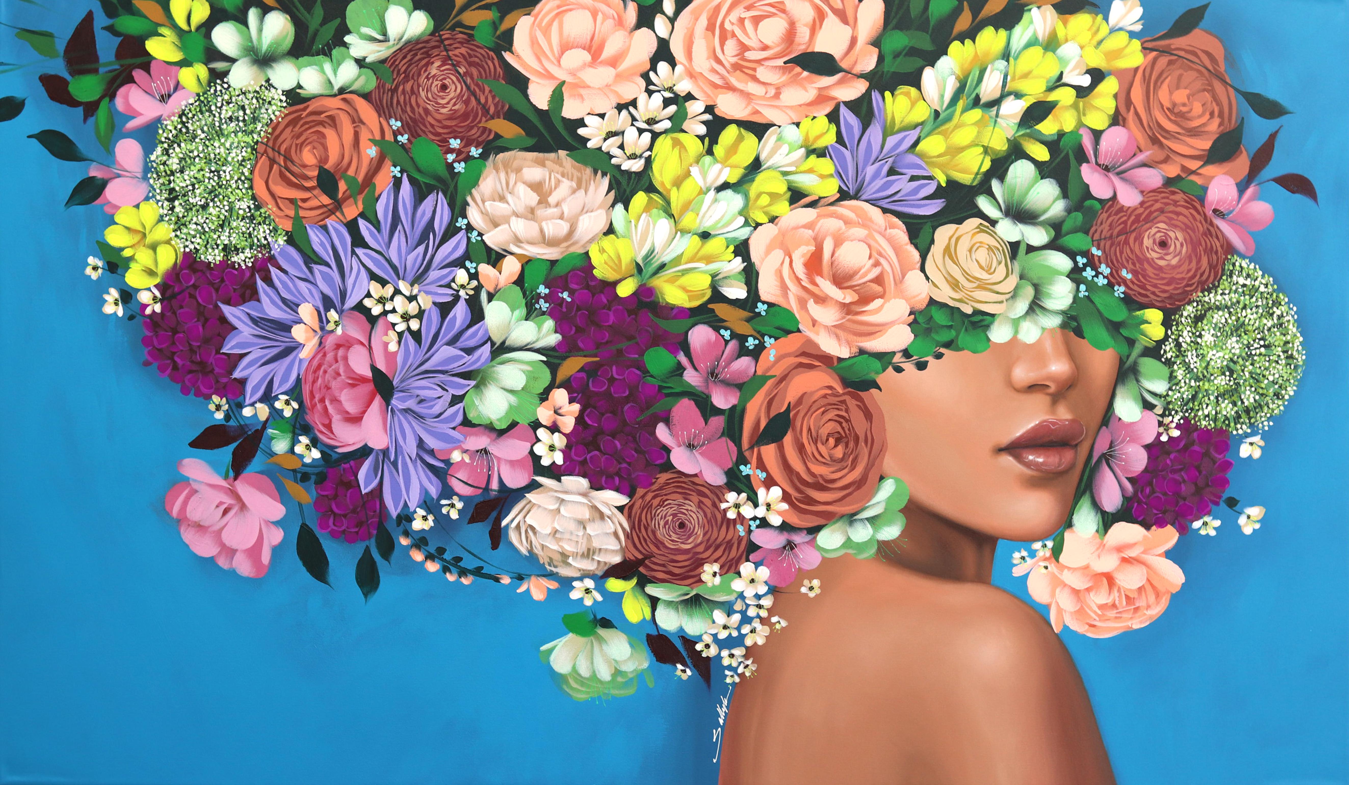 Wenn Ihr Blick auf einem von Sally K.K.s Gemälden verweilt, bemerken Sie, wie Sallys Pinselstriche Verspieltheit und Leben auf die Leinwand bringen, indem sie unerwartete Bilder und Formen von Blumen oder abstrakte Farbkombinationen einbeziehen, um