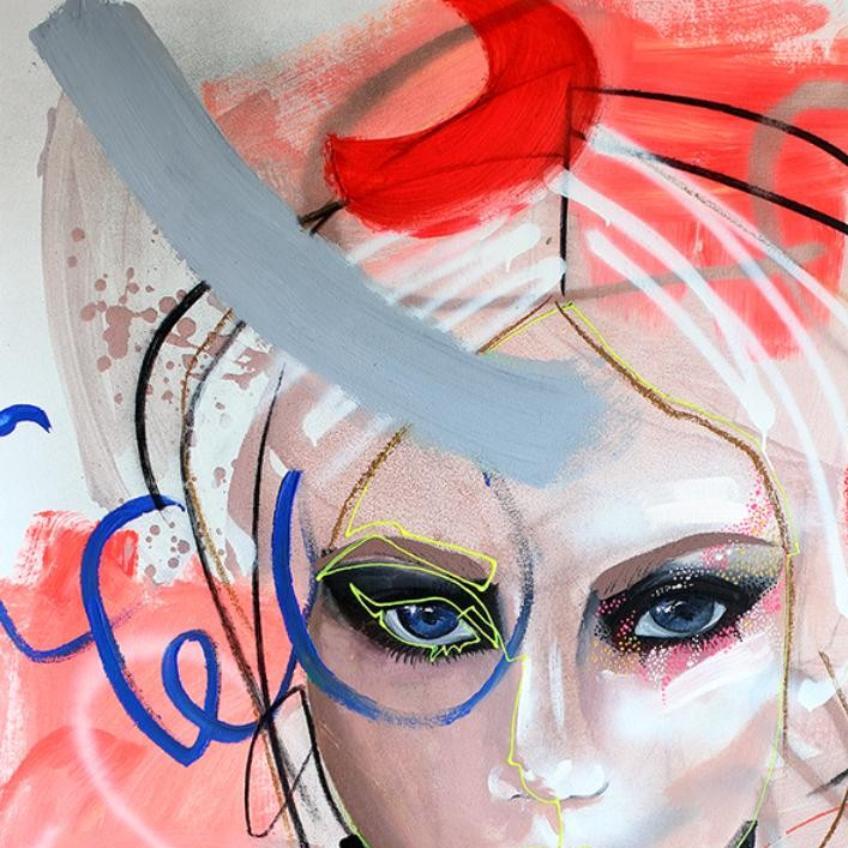 Galaxia - Pintura abstracta original de colores Retrato figurativo gestual - Painting de Sally K