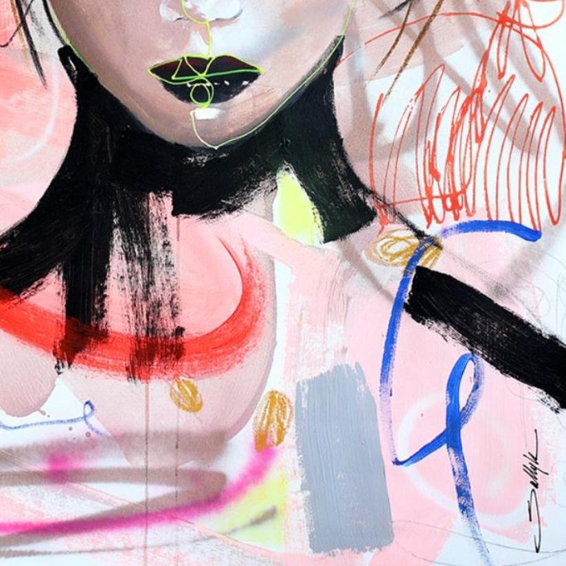 Galaxia - Pintura abstracta original de colores Retrato figurativo gestual - Painting Contemporáneo de Sally K