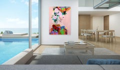 Geometries II - Large Original Colorful Pink Figurative Abstract Floral Painting
