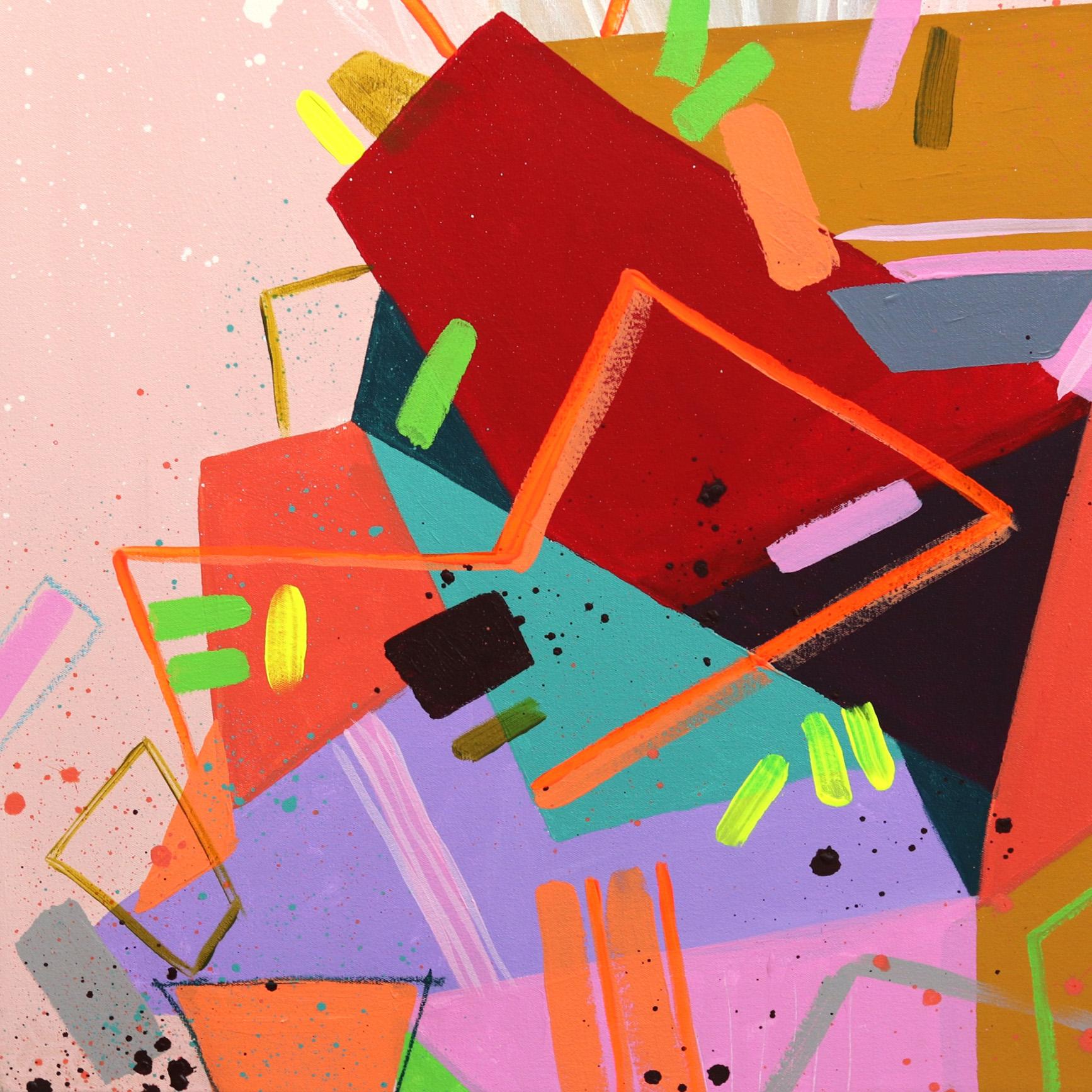 Geometrien II – Großes Originales, farbenfrohes, figuratives, abstraktes, geblümtes Gemälde in Rosa im Angebot 2