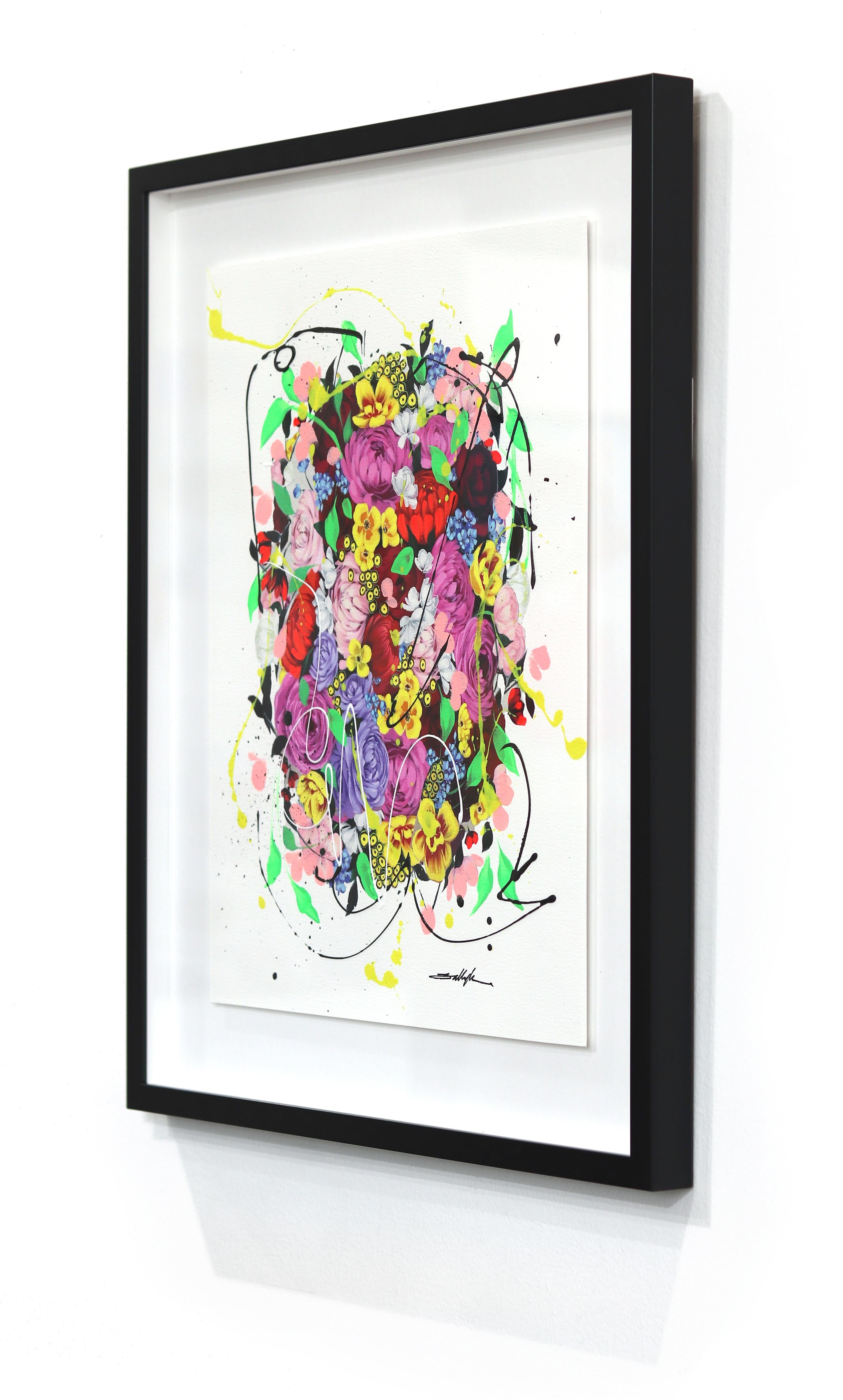 El Jardín de Kelly I - Obra de Arte Original en Papel de Sally K, Floral Vibrante y Colorido en venta 3