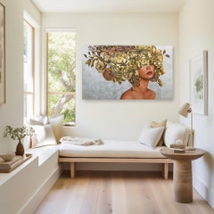 Kristal - Original Silver Leaf and Gold Floral Sally K Figurative Artwork