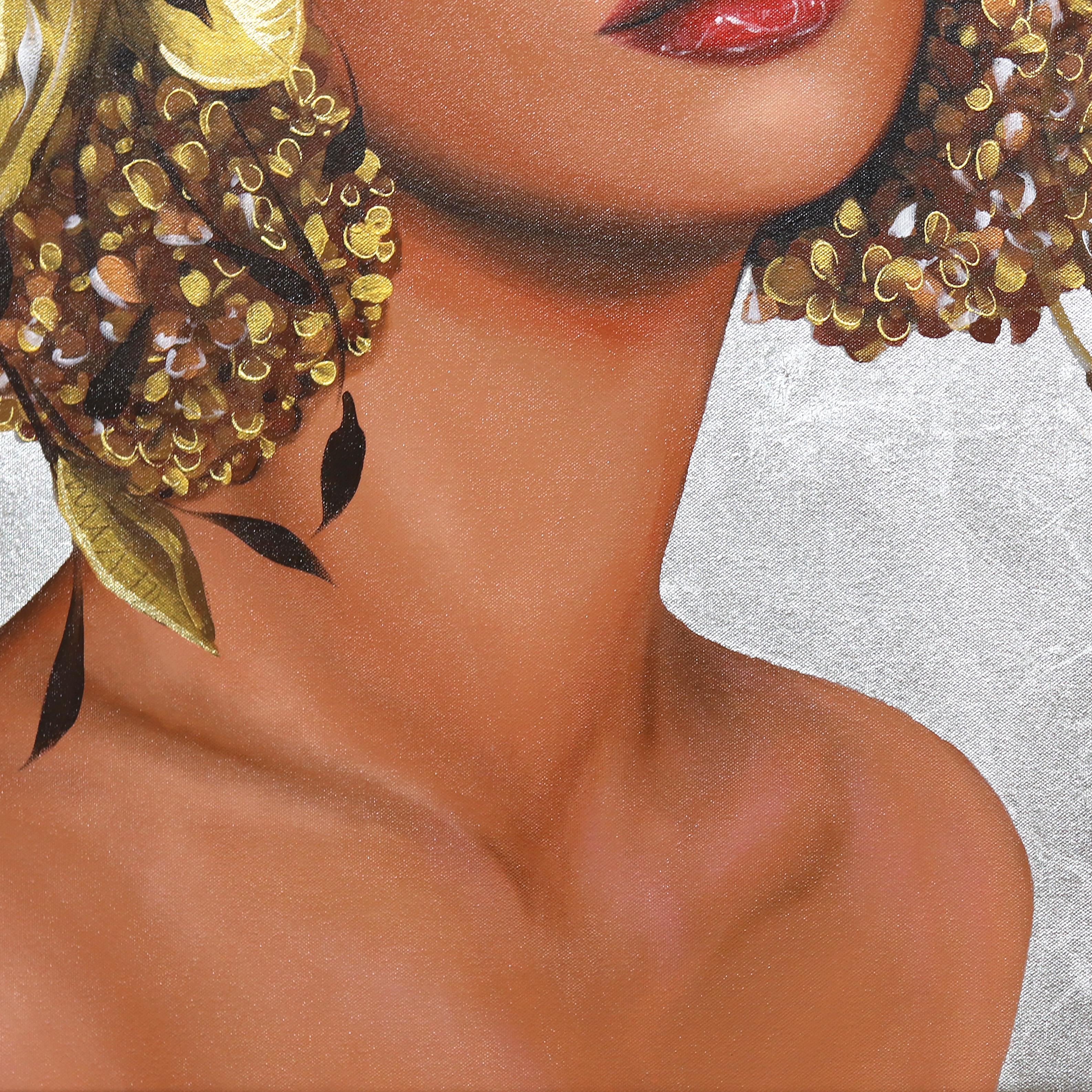 Kristal - Opera d'arte figurativa originale in foglia d'argento e oro di Sally K. in vendita 4