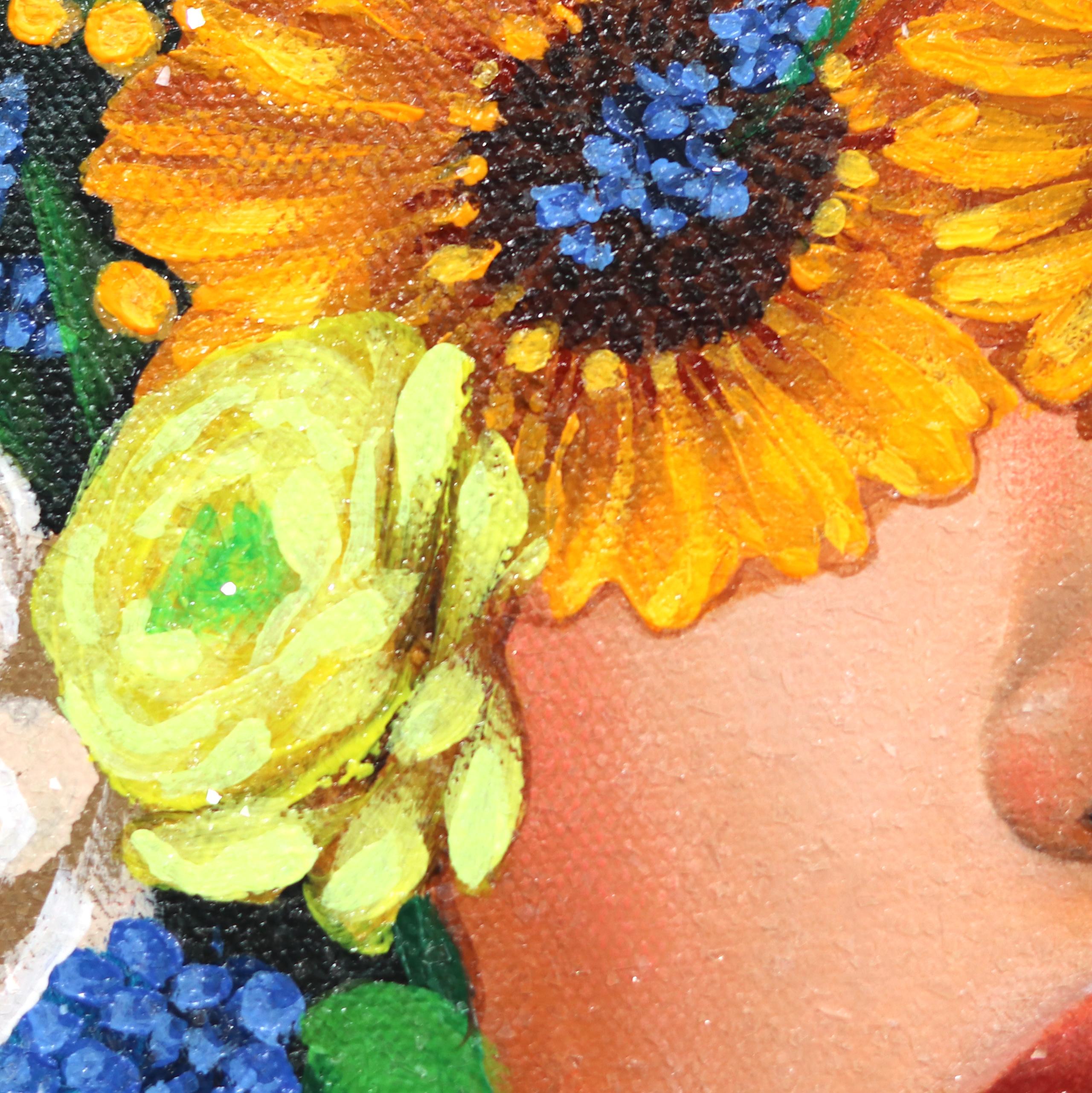 Leonna  -  Obra de Arte Figurativa Original Floral Circular Sally K en venta 4