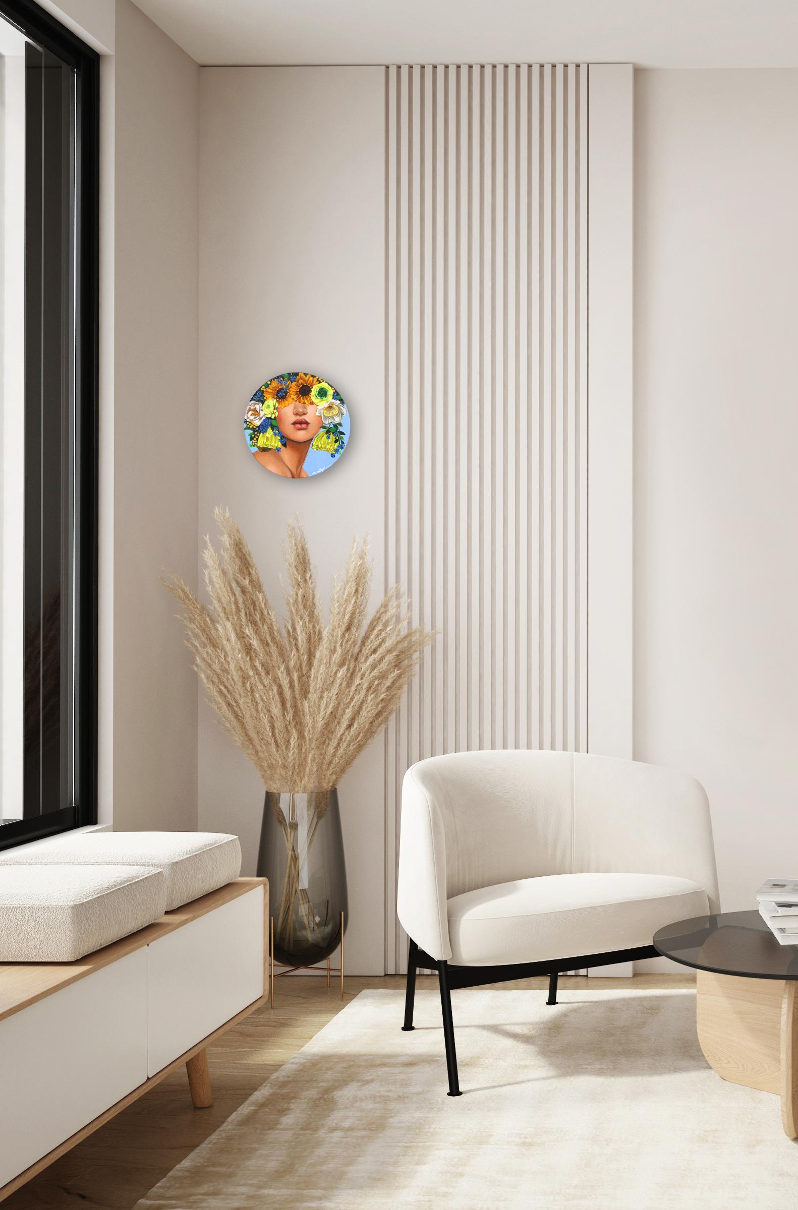 Leonna  -  Obra de Arte Figurativa Original Floral Circular Sally K en venta 5