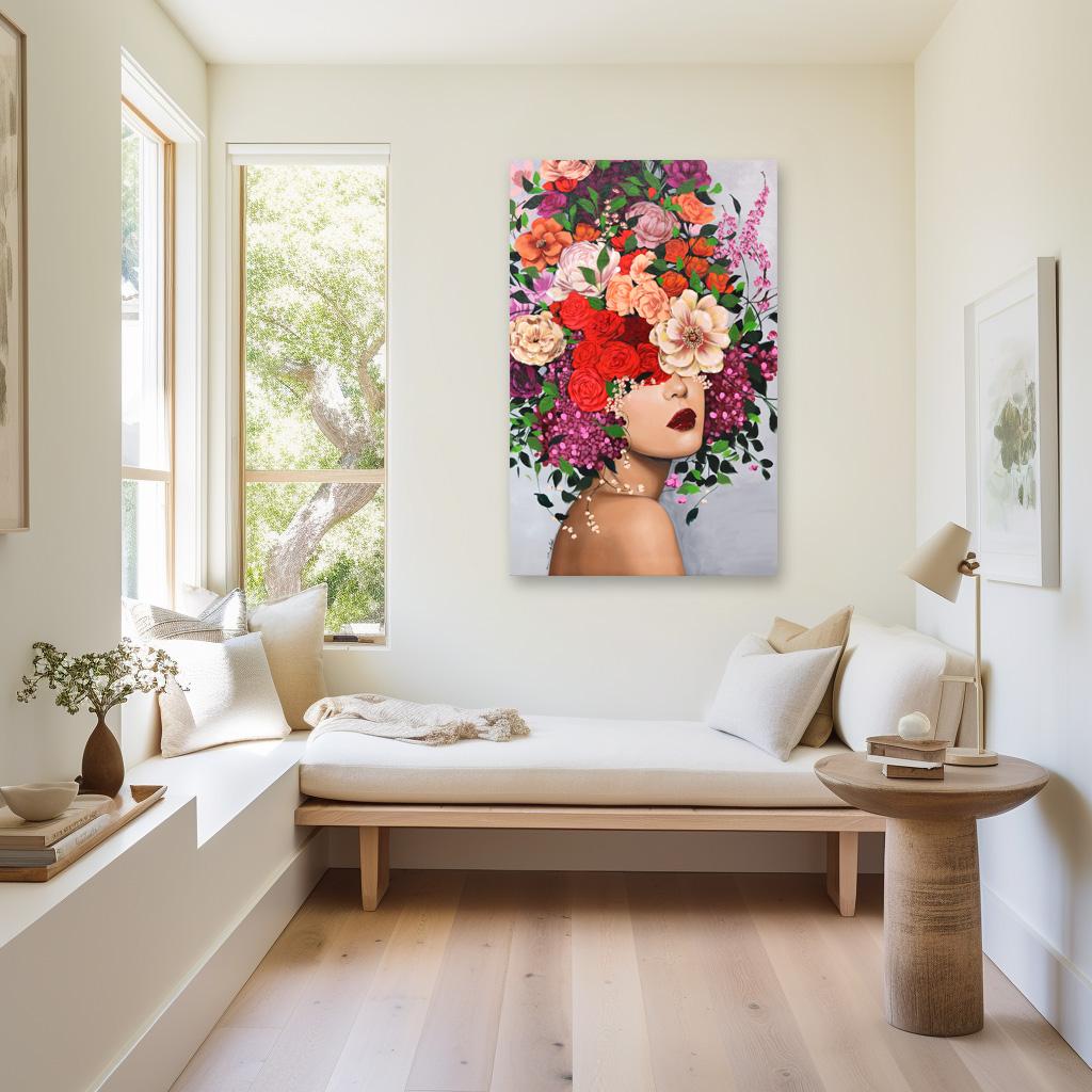 Margarite - Obra de Arte Figurativa Original Grande Floral Vibrante Sally K en venta 1