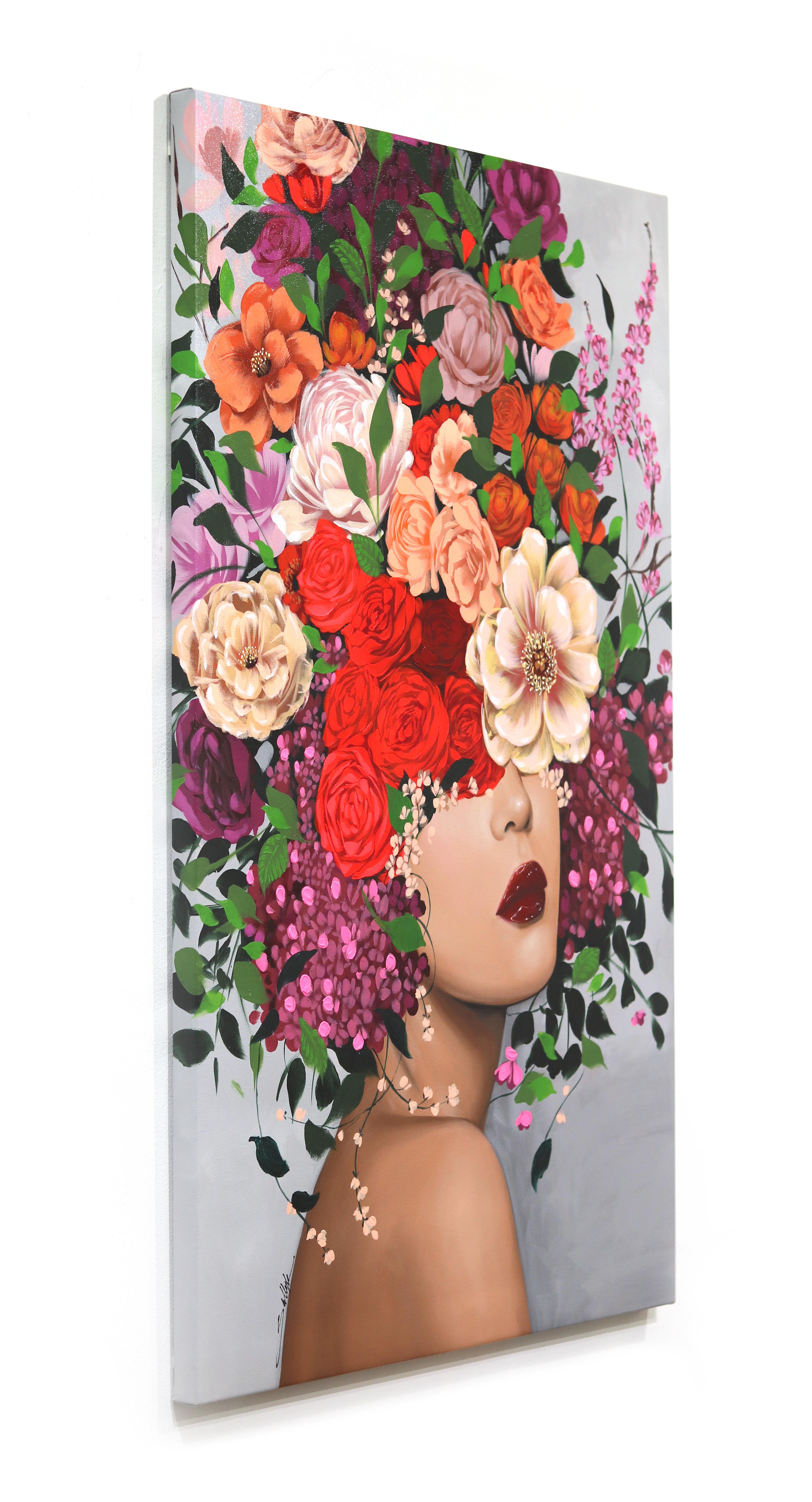 Margarite - Obra de Arte Figurativa Original Grande Floral Vibrante Sally K en venta 3