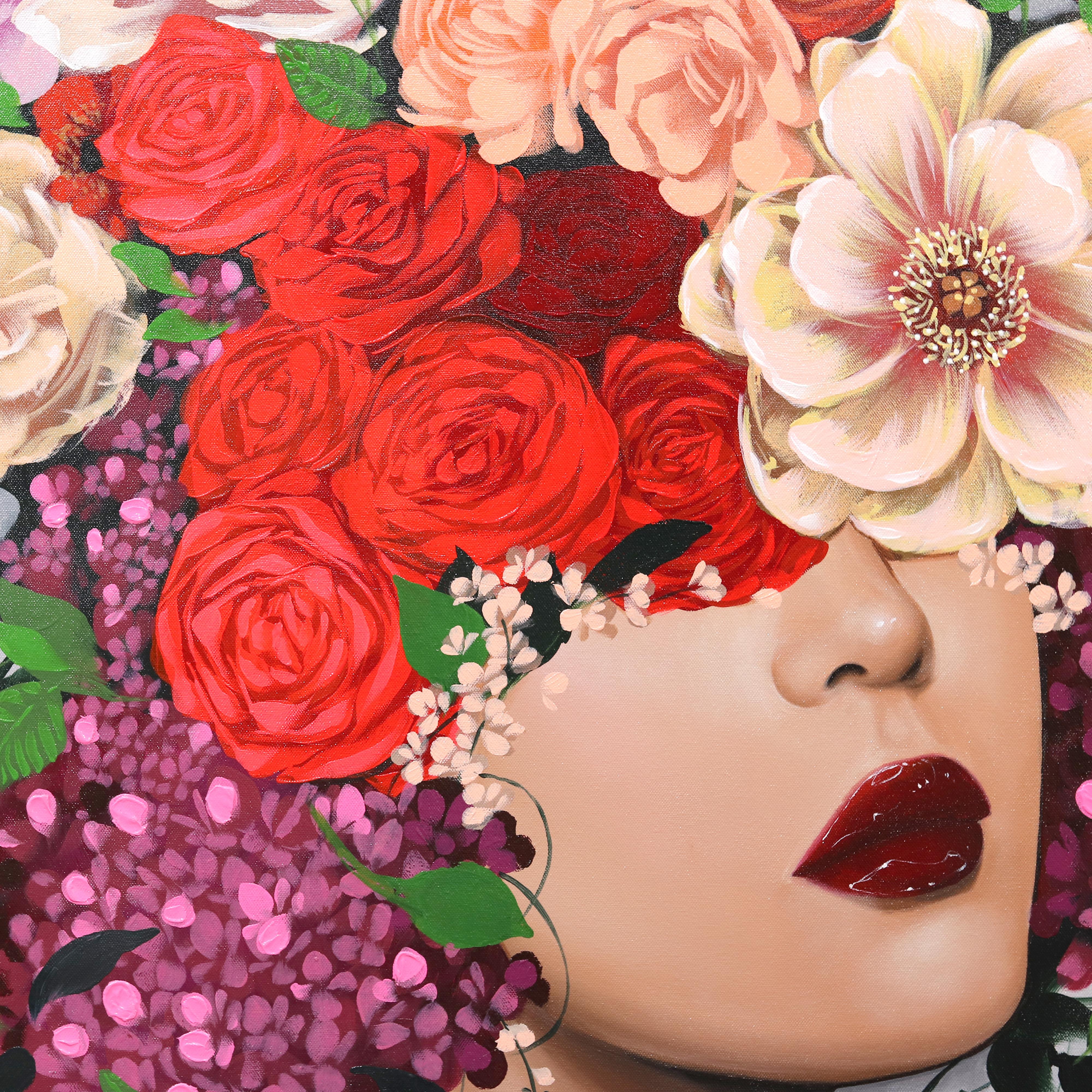 Margarite - Obra de Arte Figurativa Original Grande Floral Vibrante Sally K en venta 4