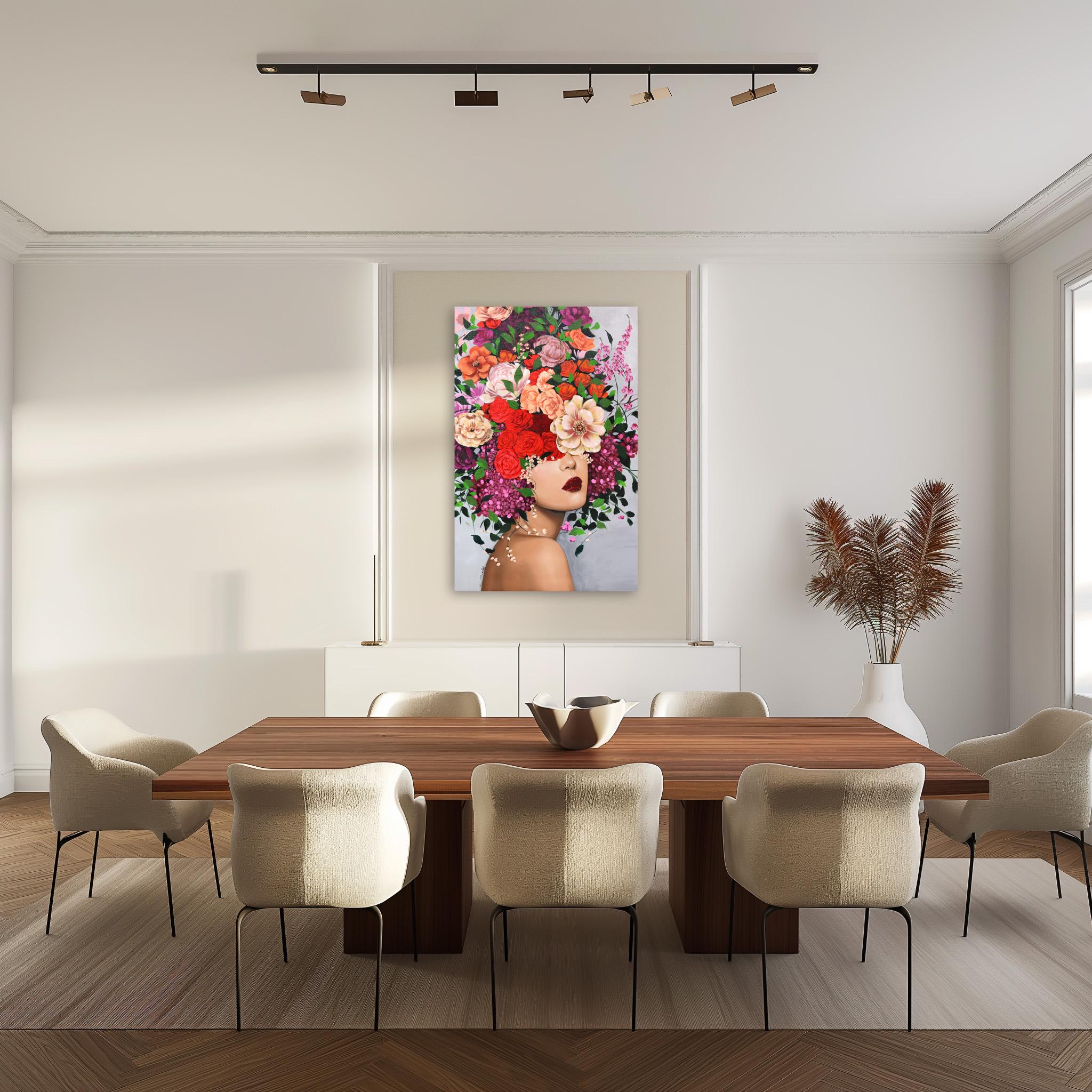 Margarite - Obra de Arte Figurativa Original Grande Floral Vibrante Sally K en venta 5