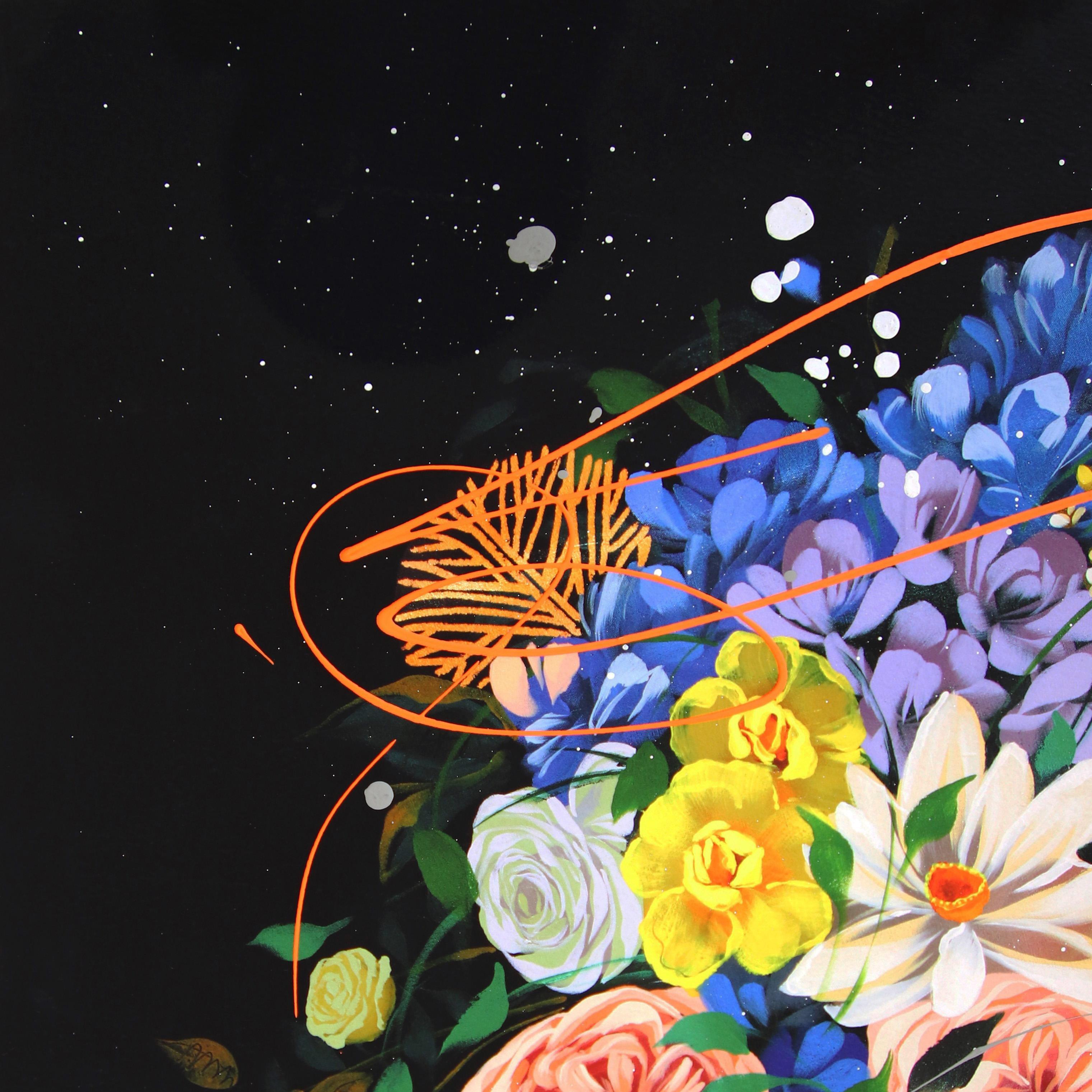 Medianoche I -  Obra de Arte Floral Original de Sally K en venta 1
