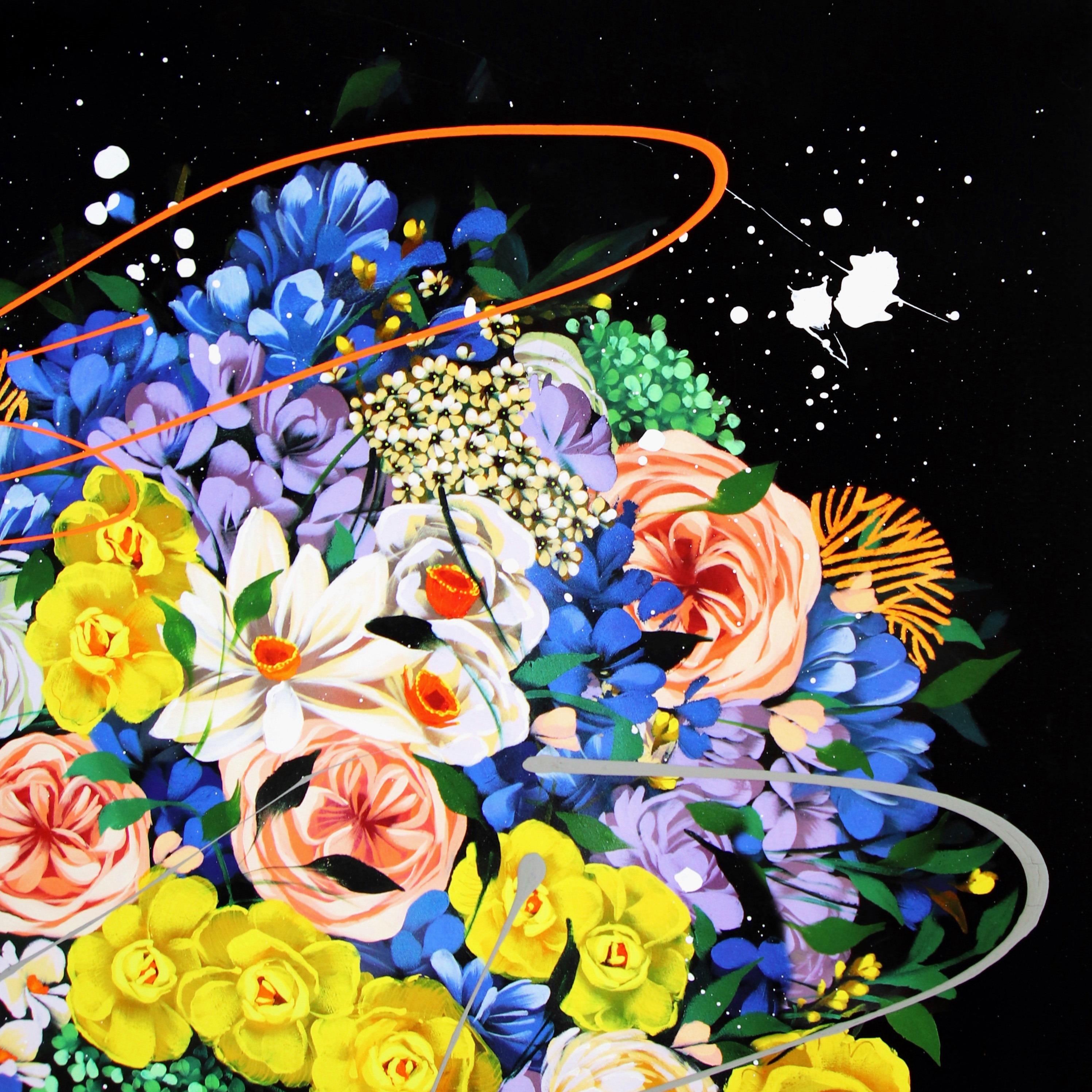 Medianoche I -  Obra de Arte Floral Original de Sally K en venta 2
