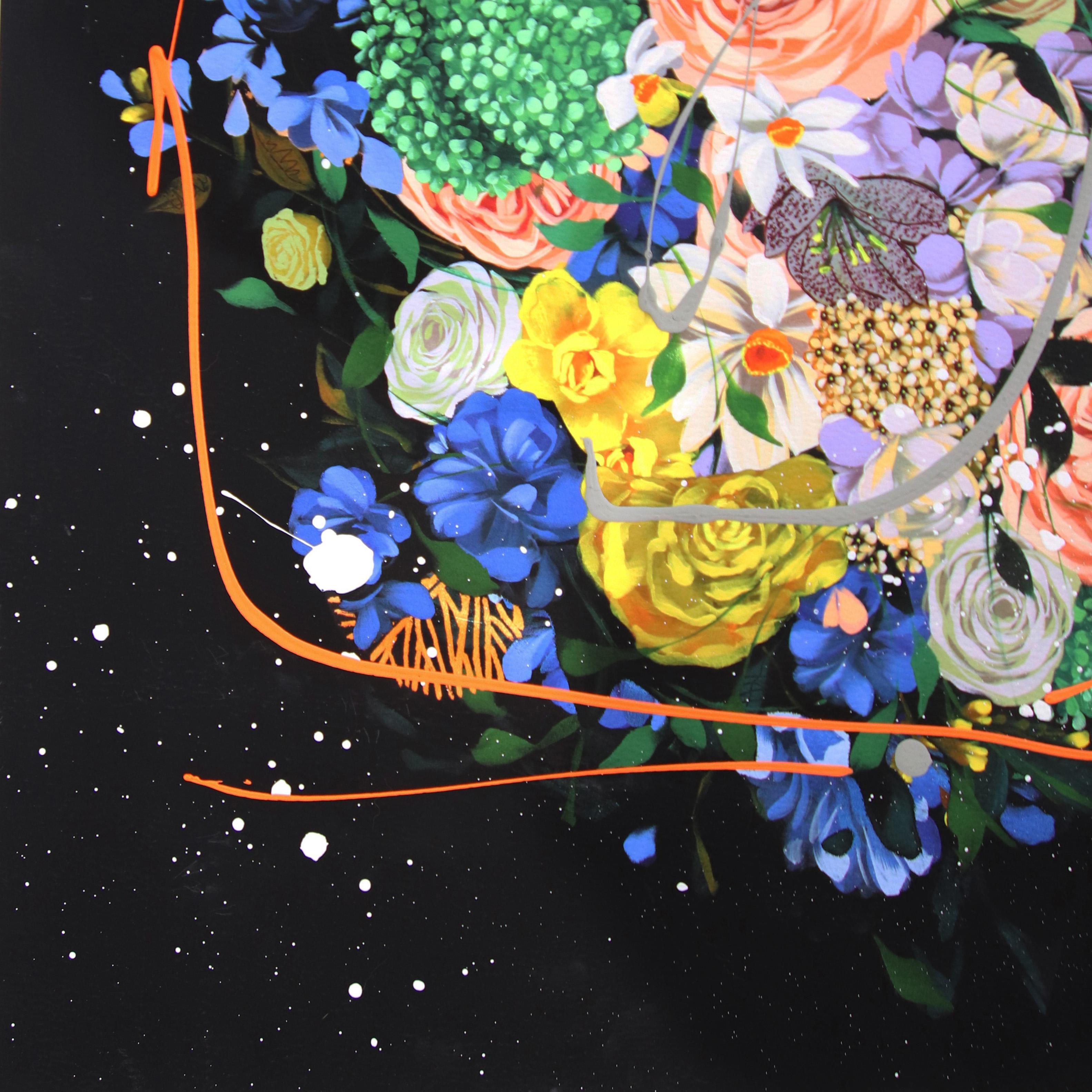Medianoche I -  Obra de Arte Floral Original de Sally K en venta 3