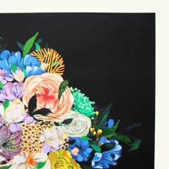 Mezzanotte II- Originale opera d'arte floreale colorata e vibrante di Sally K. su carta