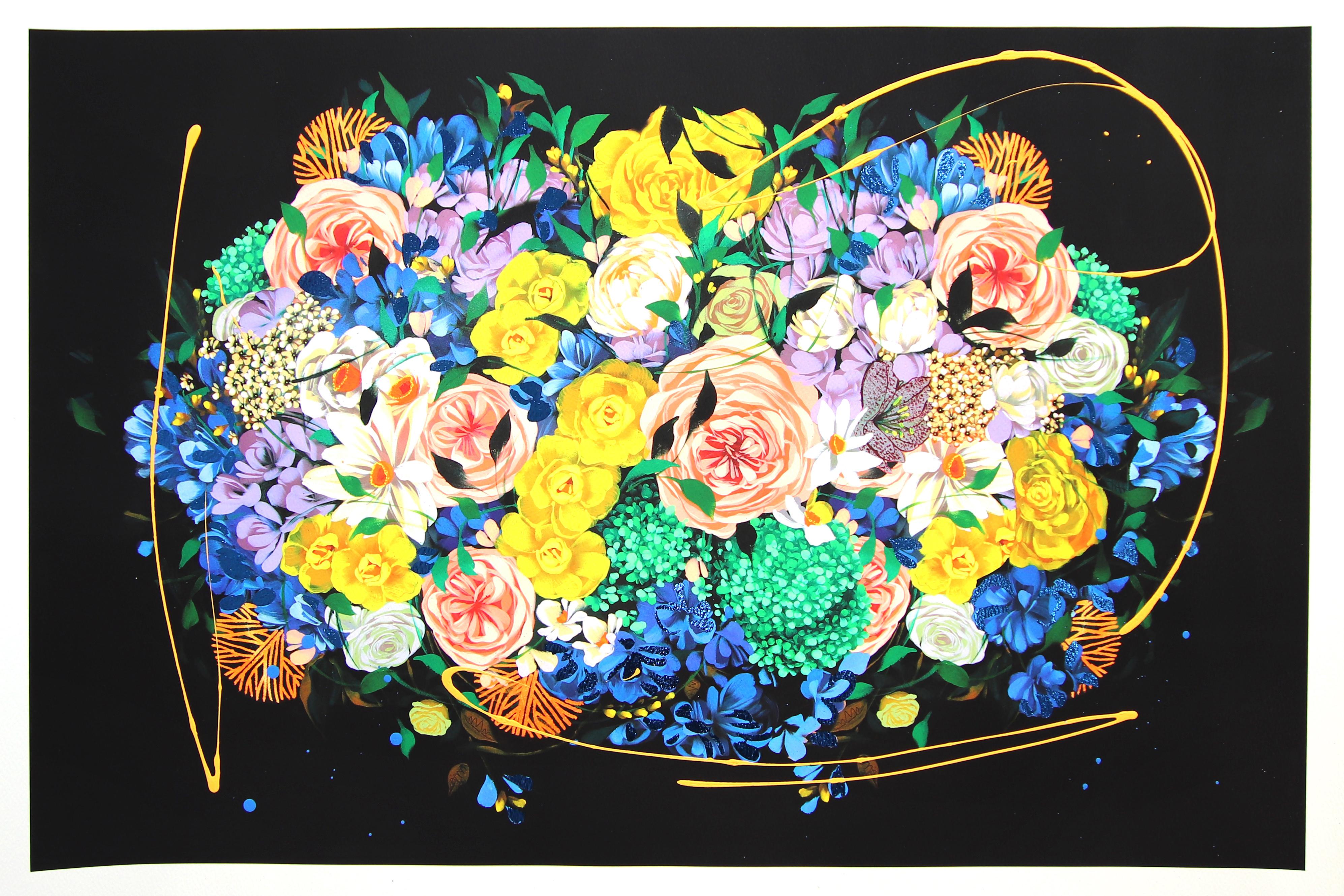 Midnight IV - Original Farbe durchtränkt energetische florale Sally K Kunstwerk auf Papier