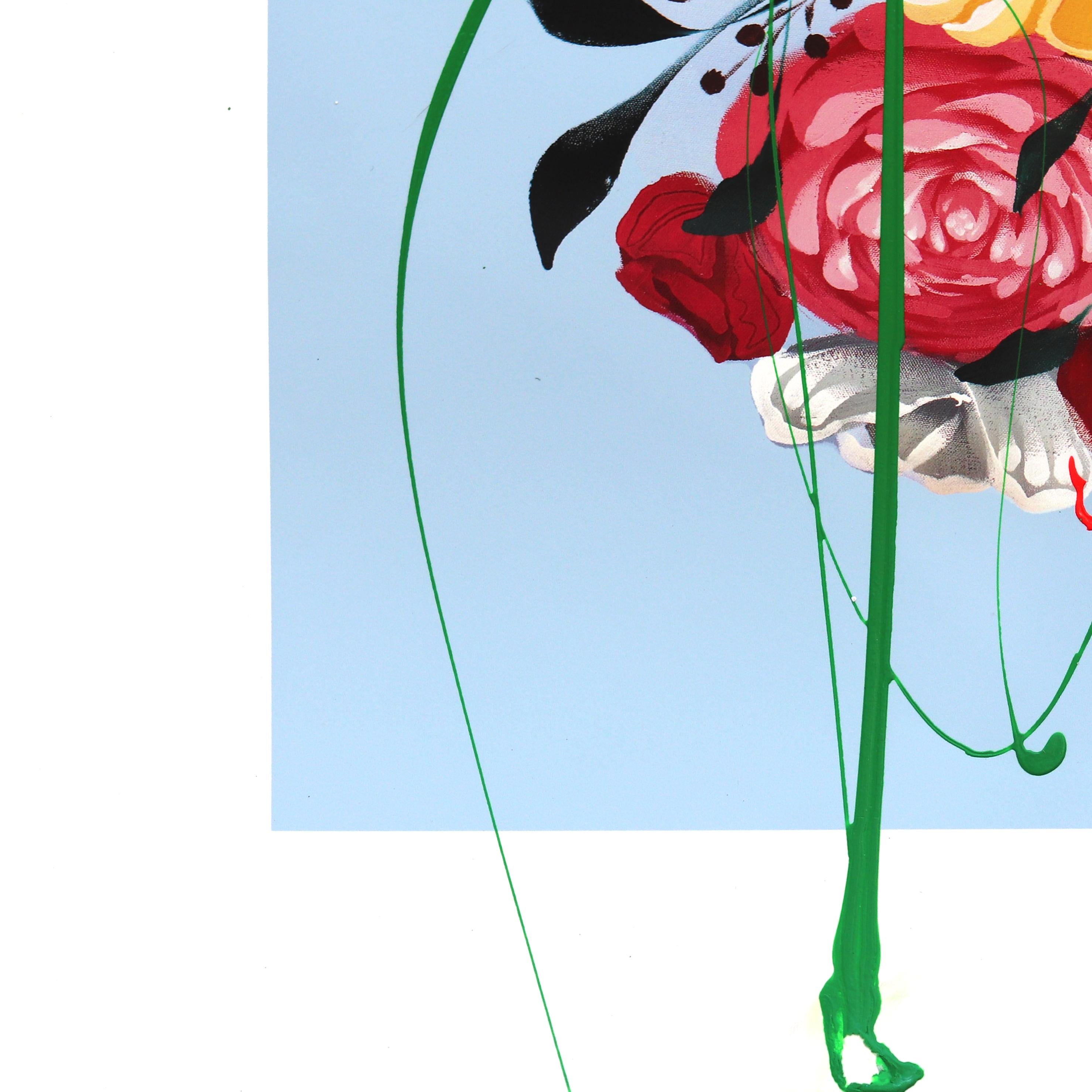 Naomi Florals 3 - Œuvre d'art originale sur papier aux couleurs vives de Sally K en vente 1