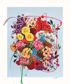 Naomi Florals 3 - Originale opera d'arte floreale colorata e vibrante su carta di Sally K.