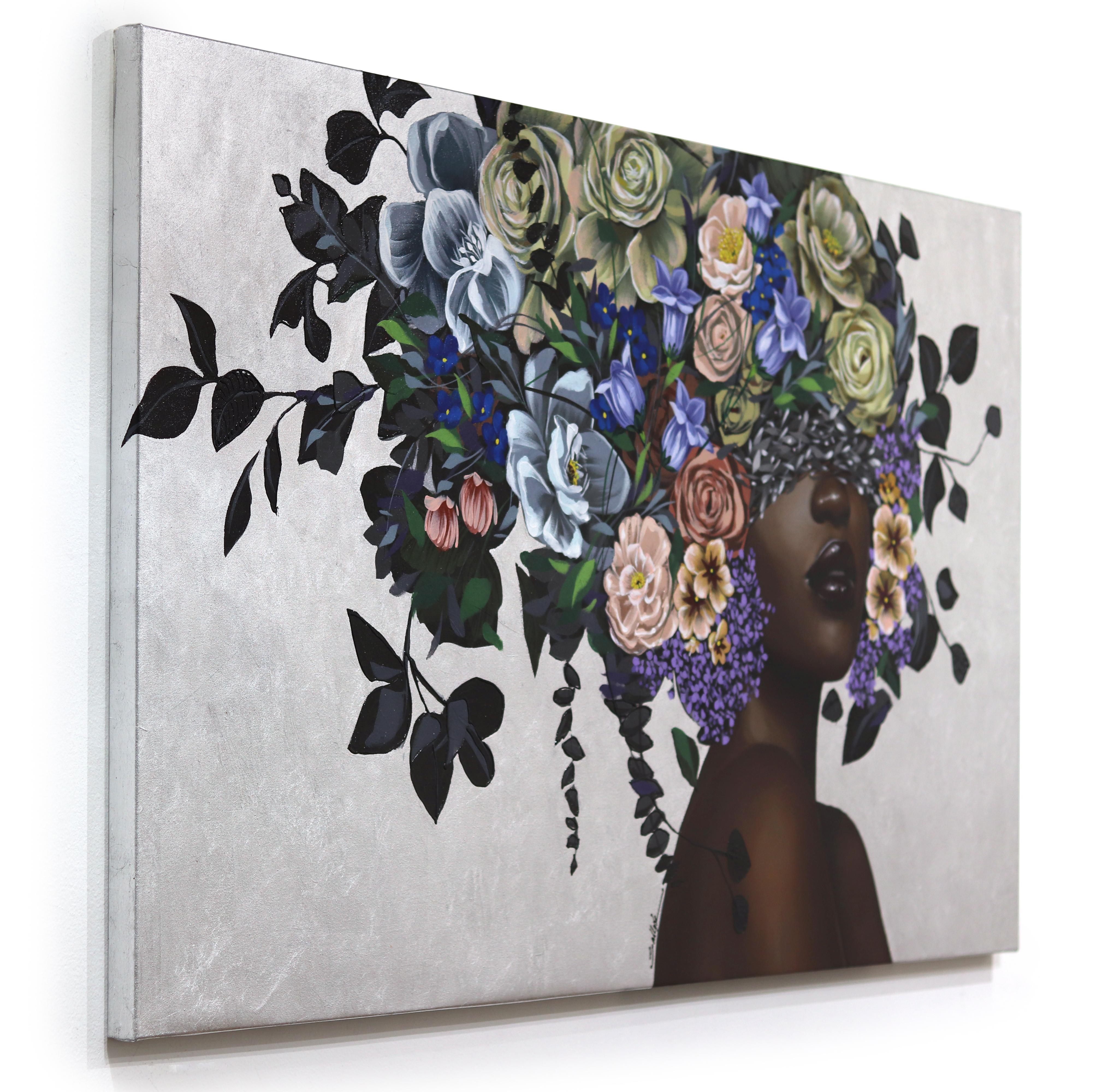 Nevaeh - Obra de Arte Figurativa Original Hoja de Plata Floral Sally K en venta 3