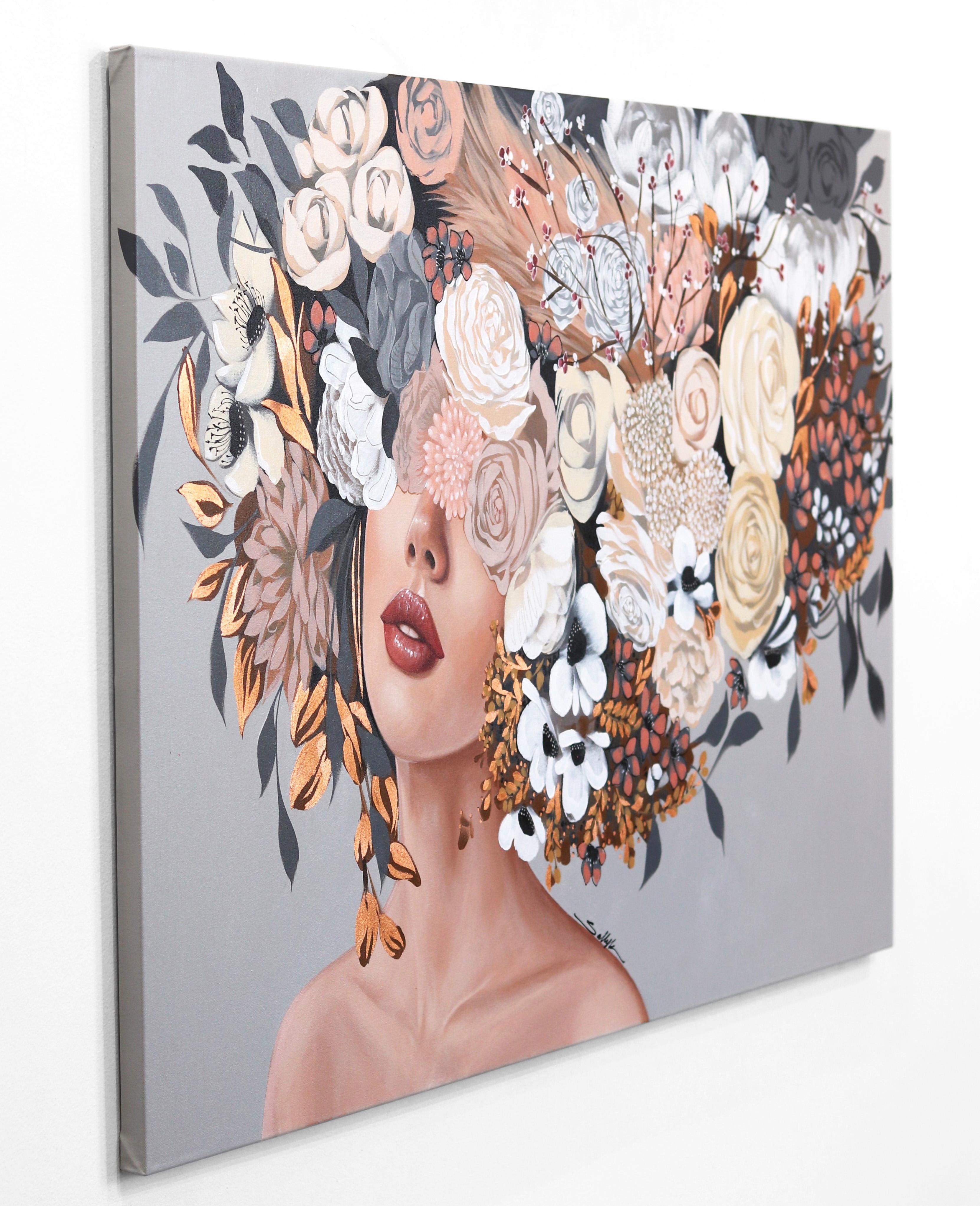 Lebanese American artist Sally K.'s captivating floral portraits are both mesmerizing and empowering.  Her pop-realistic paintings are inspired by strong, feminine women, celebrating the individuality and inherent strength of the female experience.