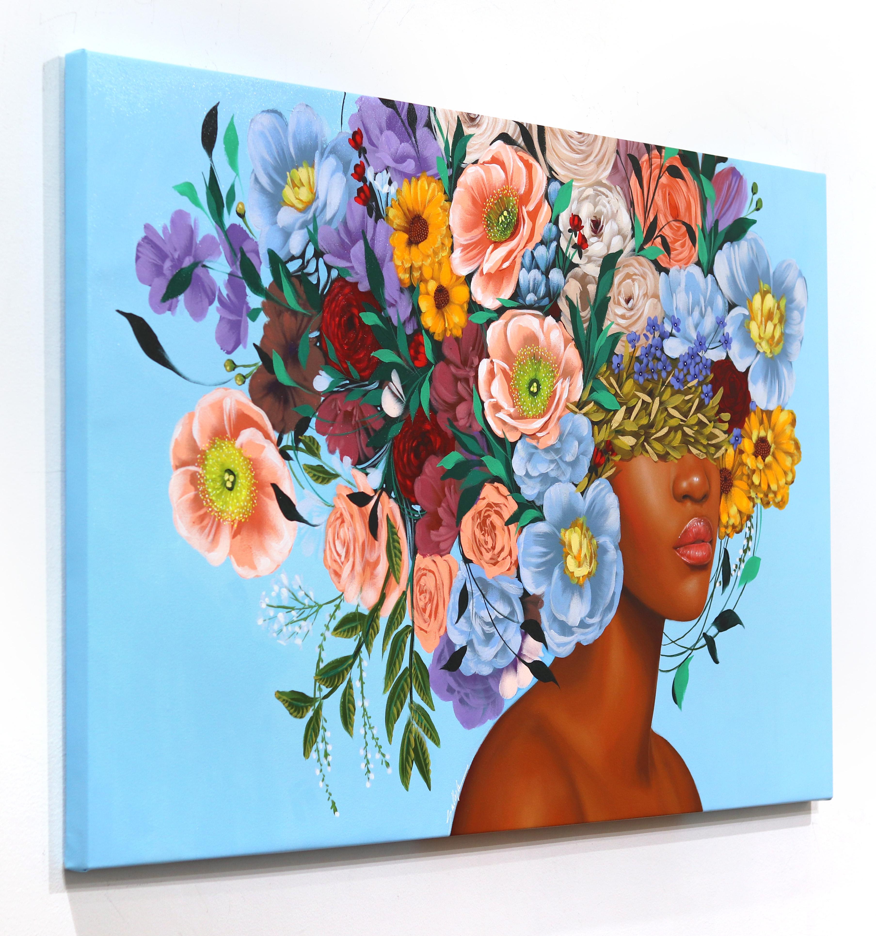 Azul cielo  -  Gran Obra de Arte Figurativa Original Vibrante Sally K en venta 3