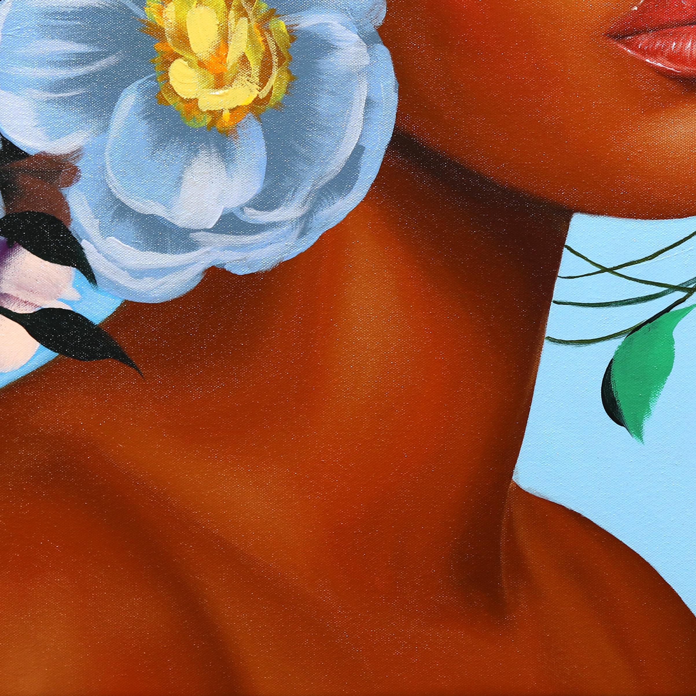 Azul cielo  -  Gran Obra de Arte Figurativa Original Vibrante Sally K en venta 4