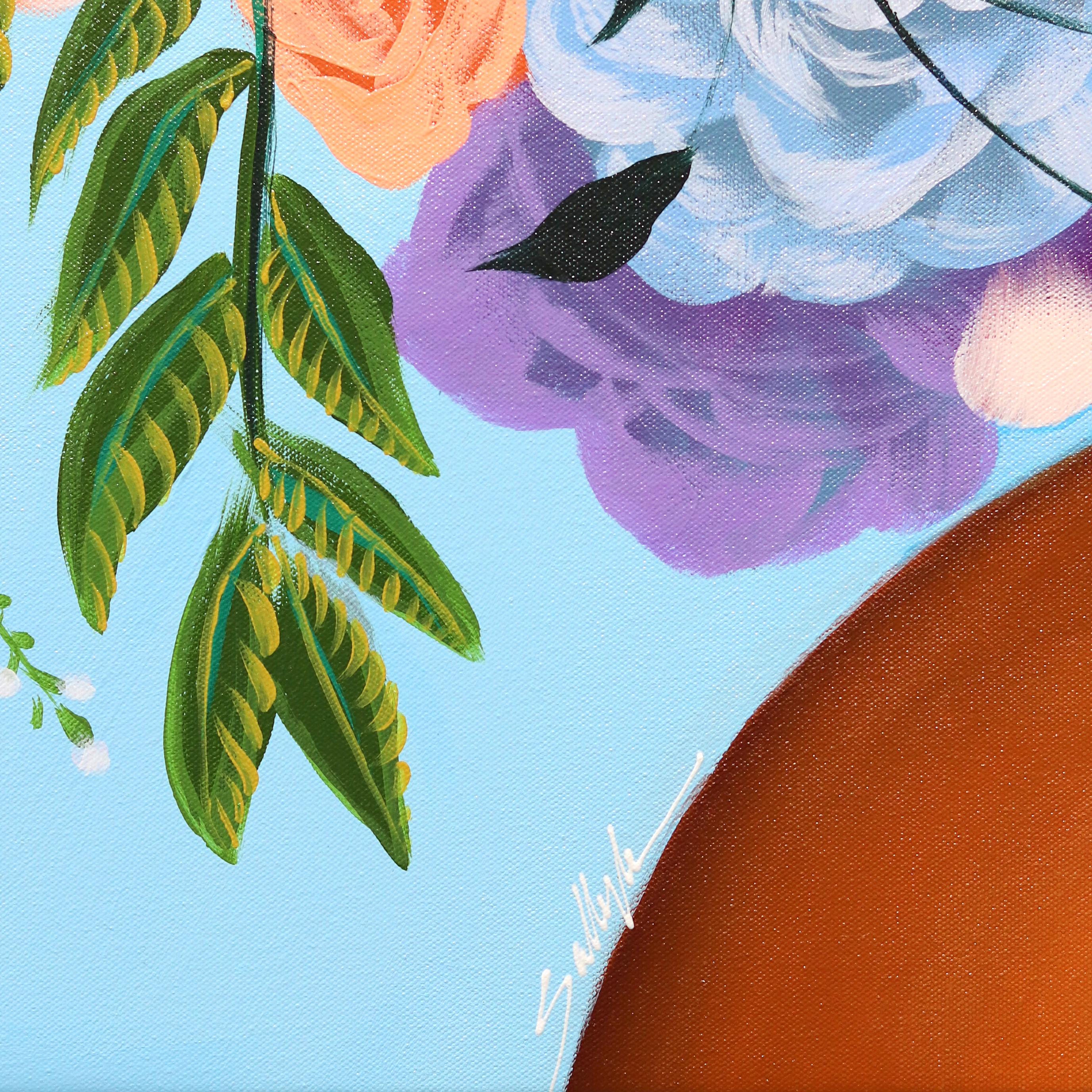 Azul cielo  -  Gran Obra de Arte Figurativa Original Vibrante Sally K en venta 8