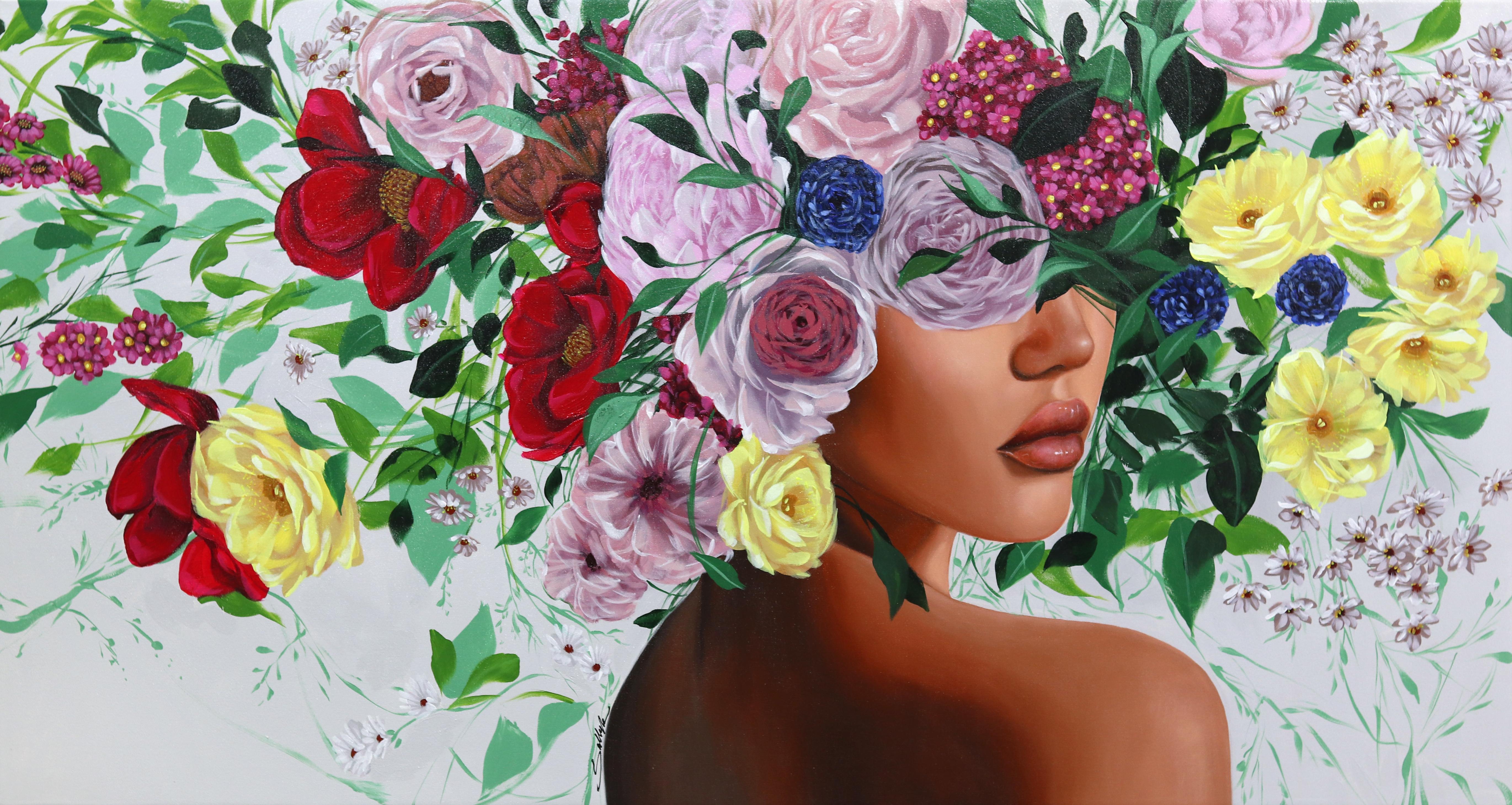 Lebanese American artist Sally K.'s captivating floral portraits are both mesmerizing and empowering. Her pop-realistic paintings are inspired by strong, feminine women, celebrating the individuality and inherent strength of the female experience.