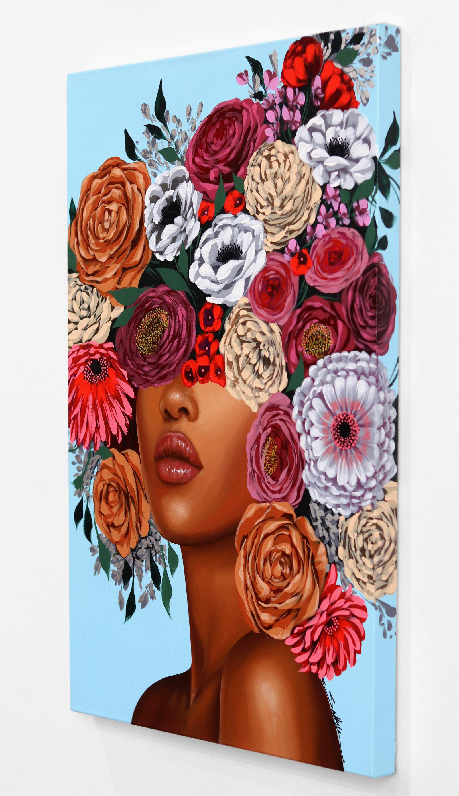 Lebanese American artist Sally K.'s captivating floral portraits are both mesmerizing and empowering.  Her pop-realistic paintings are inspired by strong, feminine women, celebrating the individuality and inherent strength of the female experience.