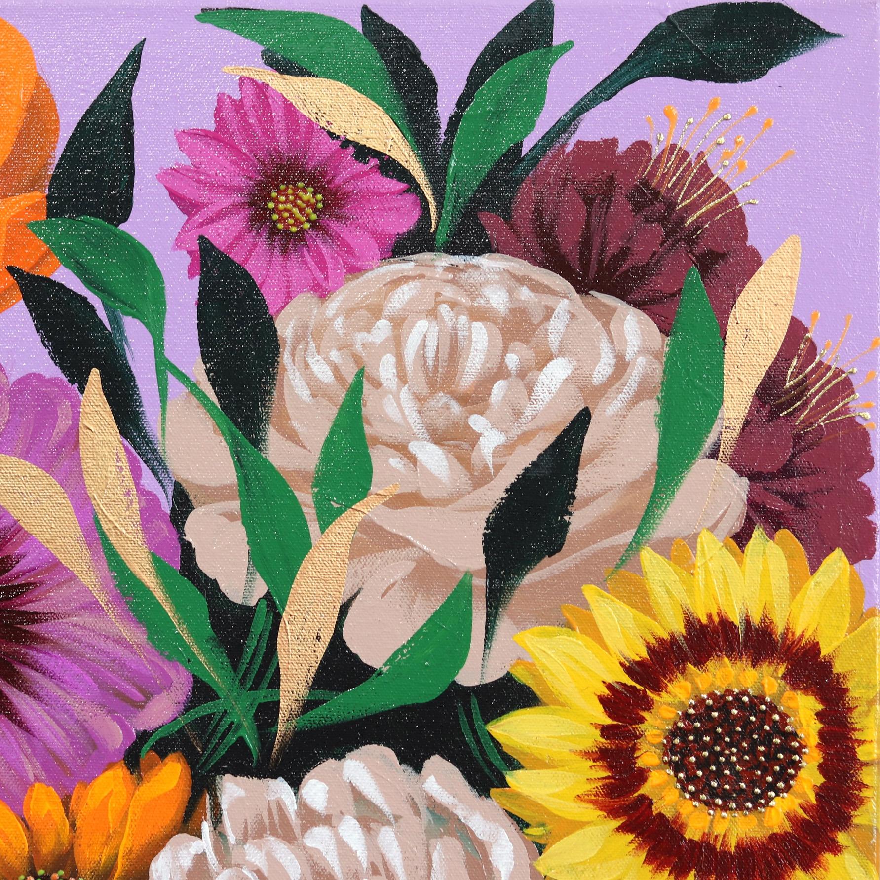 Violet - Original Colorful Sally K Figurative Pop Art Floral Painting on Canvas 2