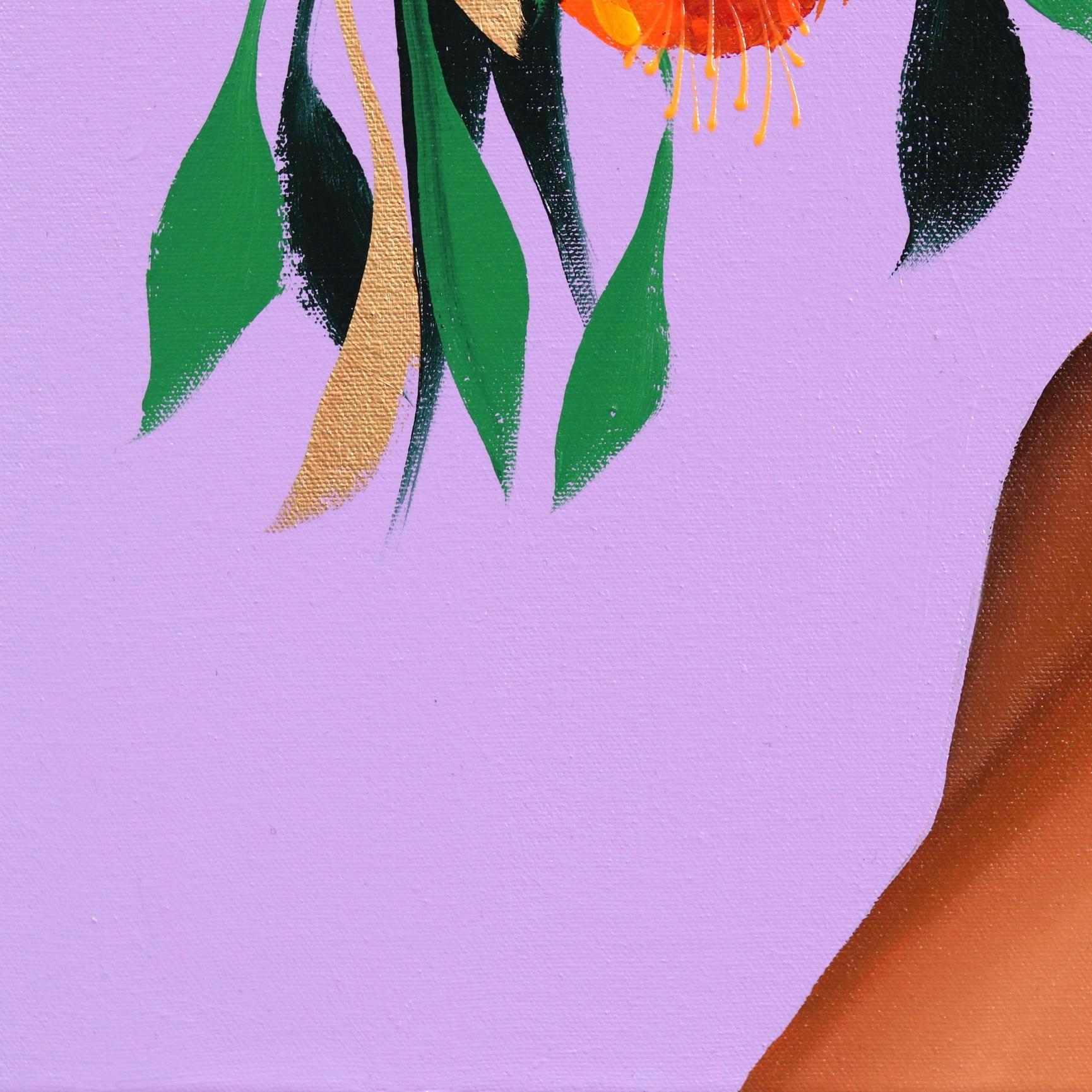 Violet - Original Colorful Sally K Figurative Pop Art Floral Painting on Canvas 4