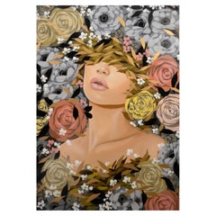 Sally Khoury Eleanor Signed Contemporary Floral Portrait Acrylic on Canvas
