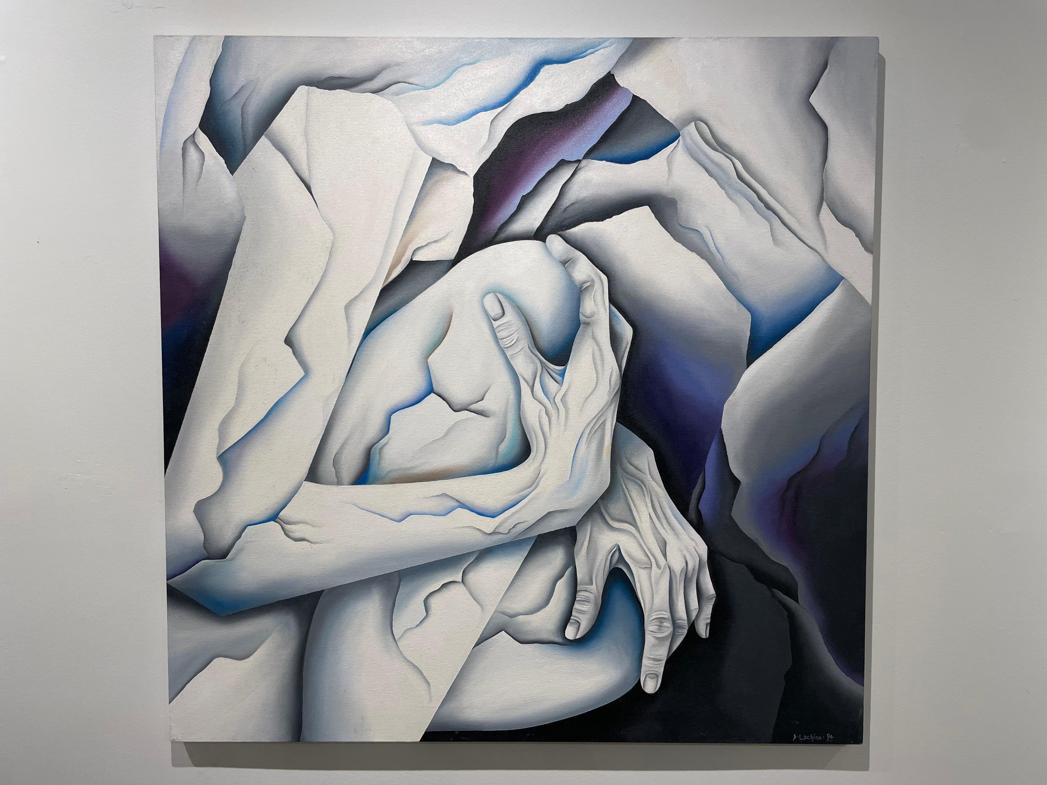 White Stone Surrealist Painting, Late 20th Century, Cleveland Female Artist For Sale 4