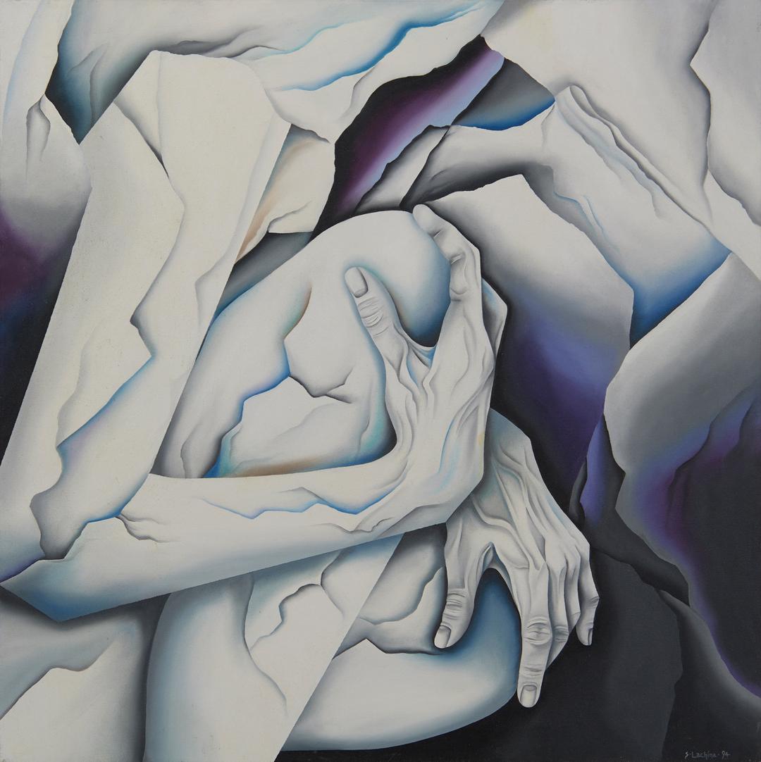 Sally Lachina Figurative Painting - White Stone Surrealist Painting, Late 20th Century, Cleveland Female Artist