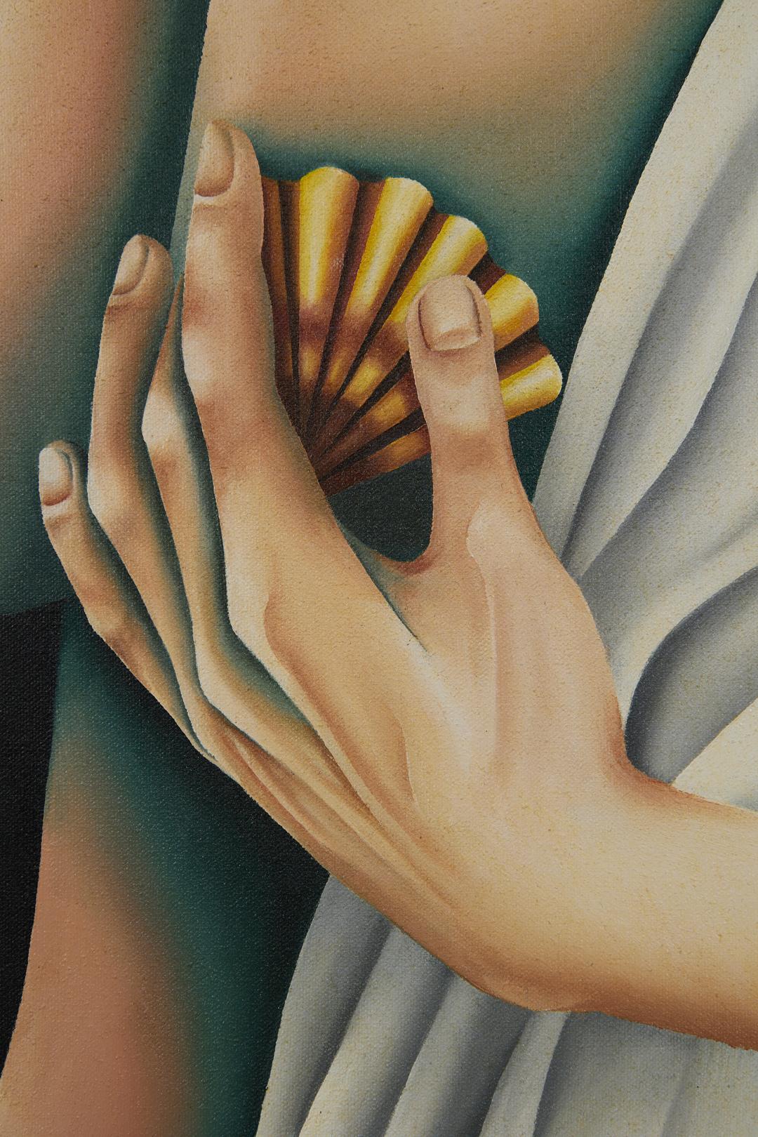 Mujer en concha, Art Decó de finales del siglo XX de un desnudo, Artista femenina de Cleveland - Painting de Sally Lachina