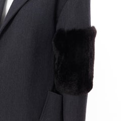 SALLY LAPOINTE 2016 grey virgin wool rabbit fur sleeves cocoon over coat US4