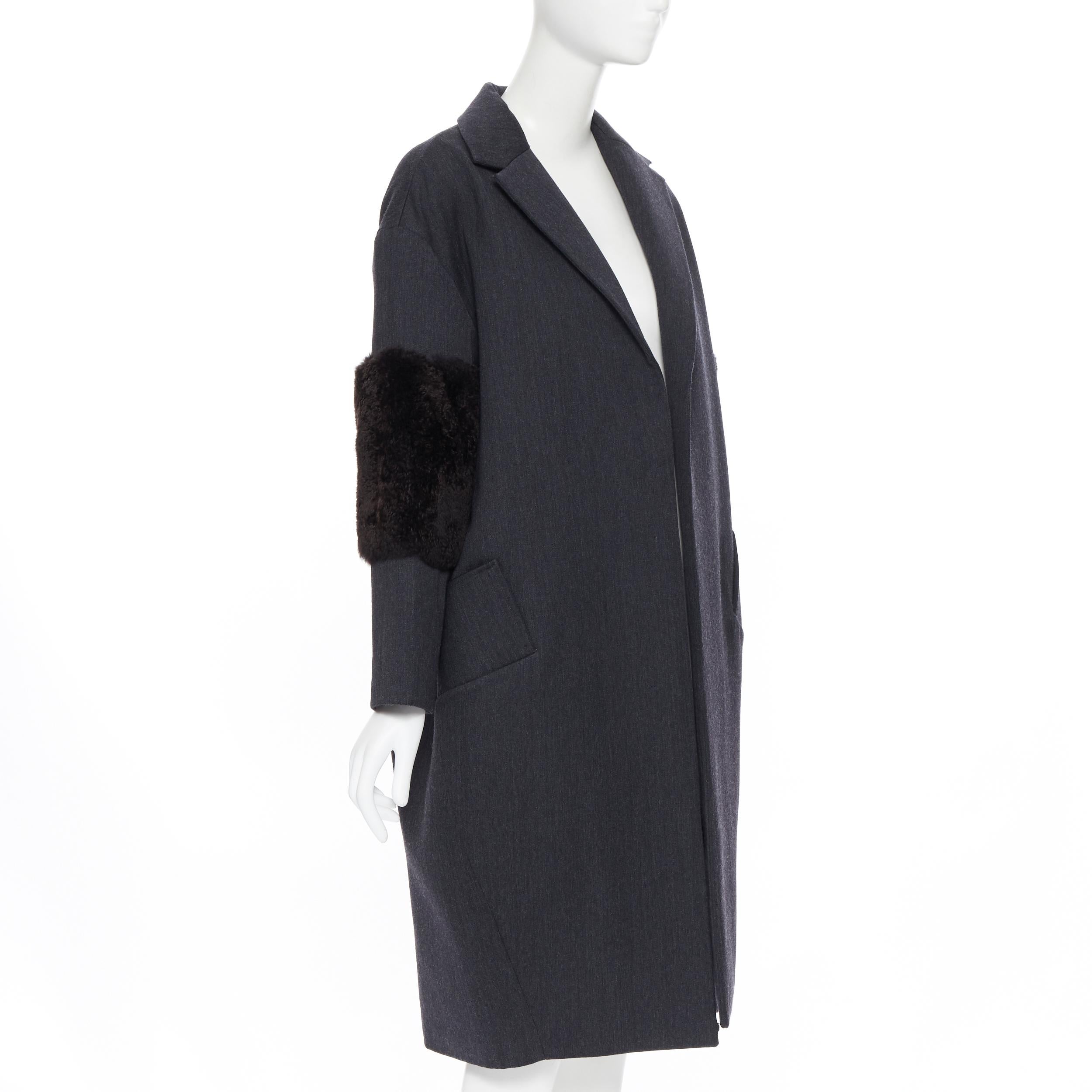 Women's SALLY LAPOINTE 2016 grey virgin wool rabbit fur sleeves cocoon over coat US4