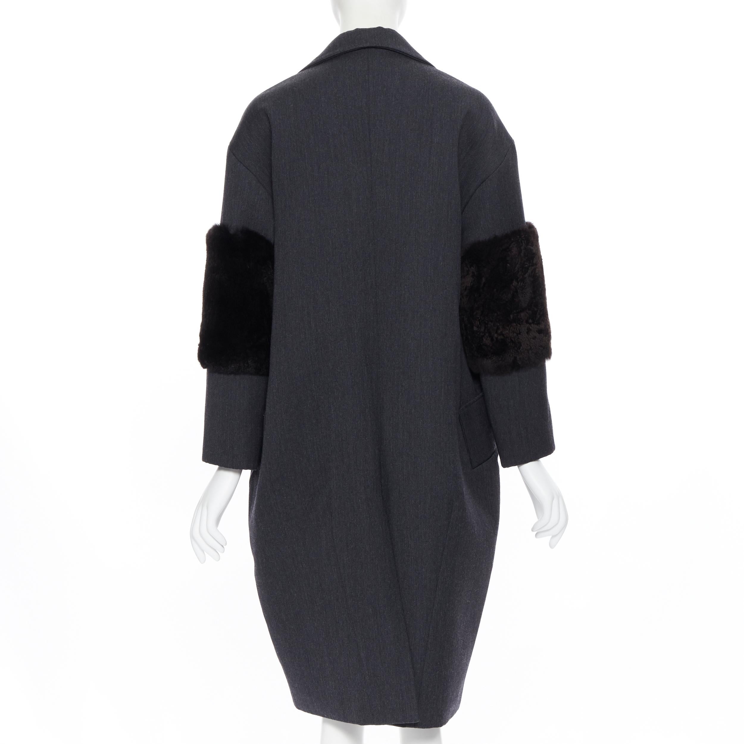 SALLY LAPOINTE 2016 grey virgin wool rabbit fur sleeves cocoon over coat US4 2