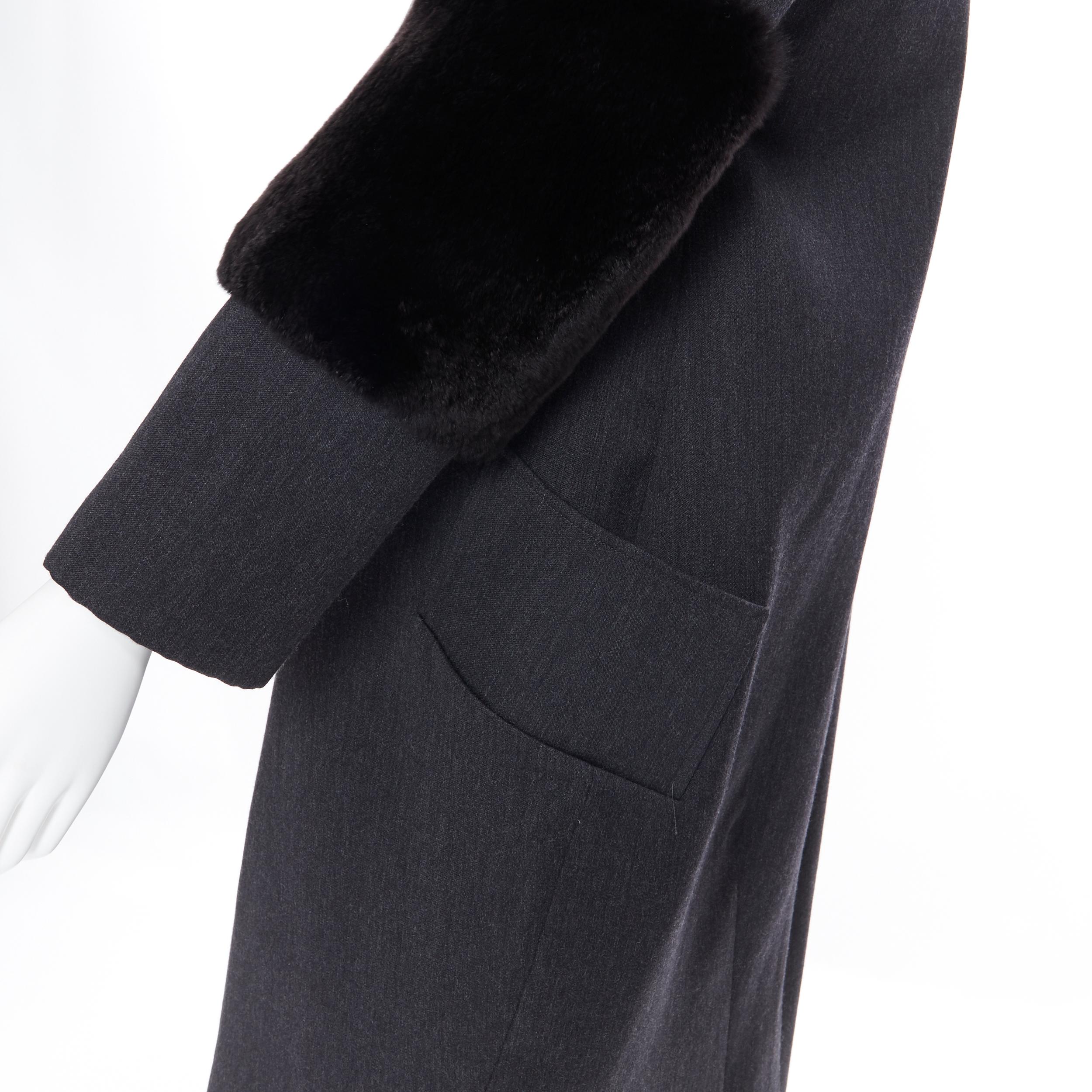 SALLY LAPOINTE 2016 grey virgin wool rabbit fur sleeves cocoon over coat US4 5
