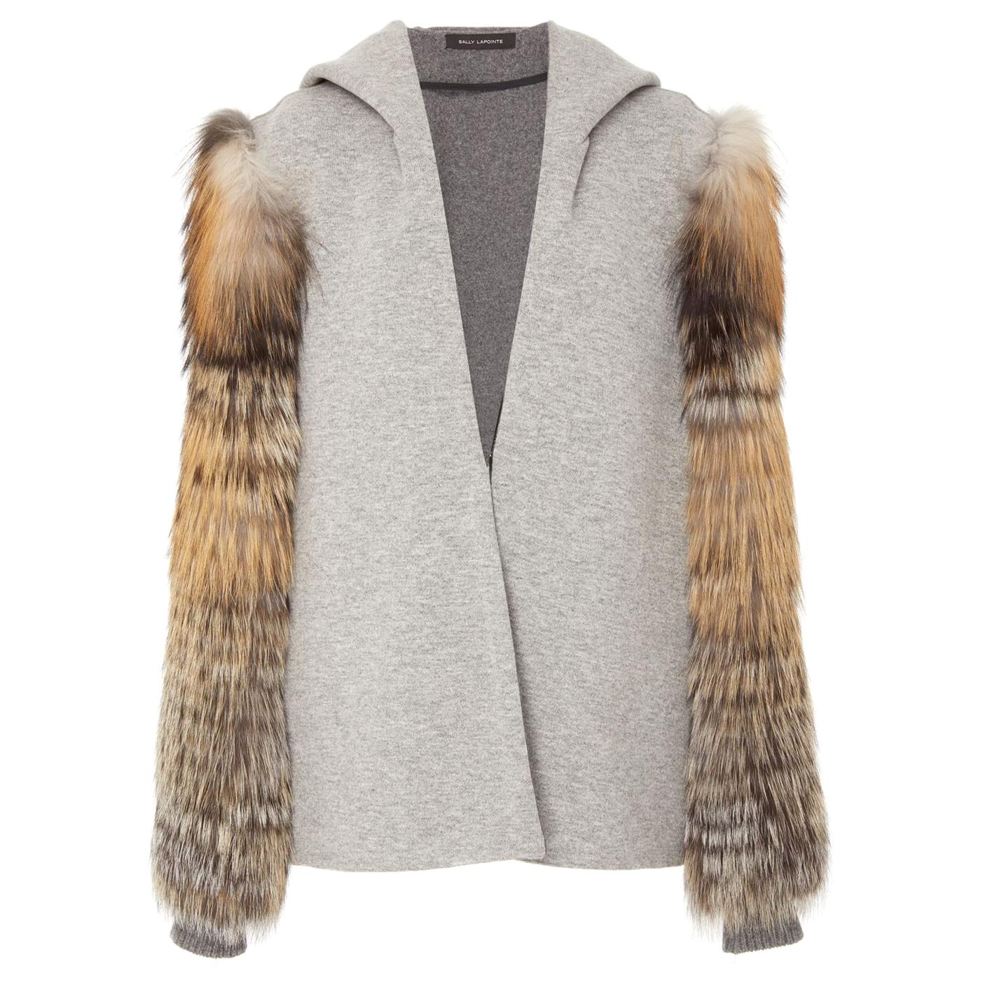 Sally LaPointe Cashmere Wool Hoodie with Fur Sleeves