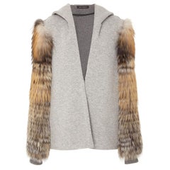 Sally LaPointe Cashmere Wool Hoodie with Fur Sleeves